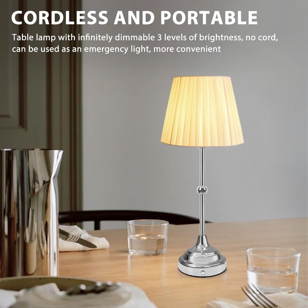 Ejfoiej Portable Led Table Lamp With Touch Sensor, 3-Levels Brightness Metal Desk, Bedside, Dining Room Lamp (Silver)