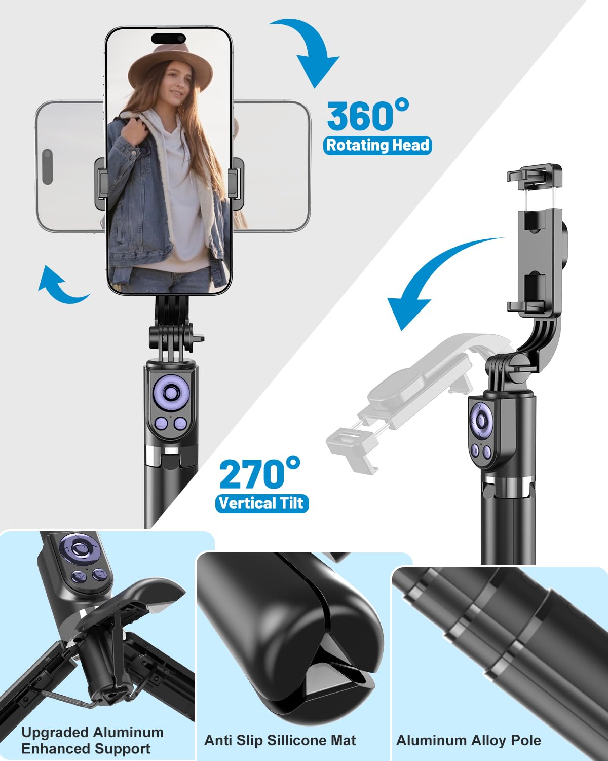 Yeaki Selfie Stick Tripod With Detachable Wireless Remote, Extendable 32” Tripod For Iphone Compatible With Android, Portable Lightweight Aluminum Phone Tripod Stand For Travel