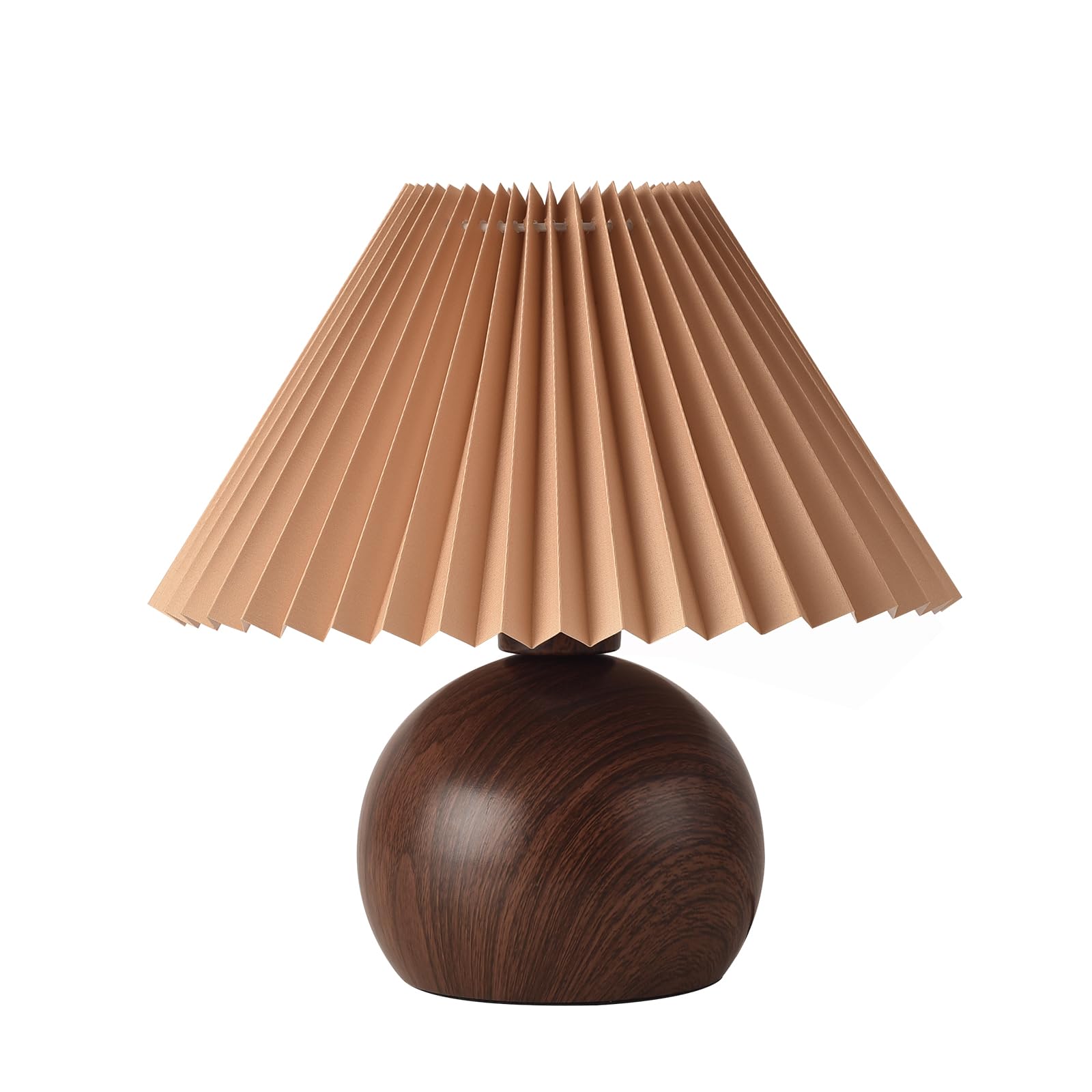 Kunjoulam Retro Pleated Table Lamp, Modern Bedside Nightstand Lamp With Brown Shade, 5.9” Metal Base For Bedroom, Home Office, Living Room, Kids Dorm Without Bulb