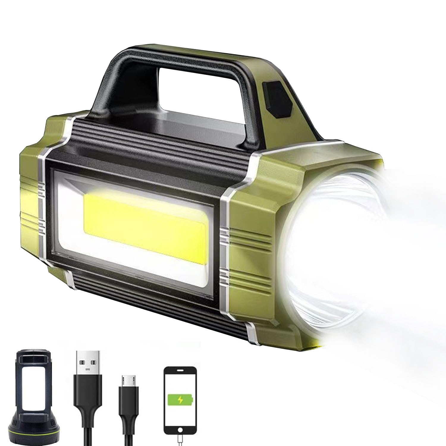 Haashada Rechargeable Solar Led Spotlight, Super Bright 13000Lm Handheld Led Searchlight, Multi Function Camping Lantern Flashlight, 6 Light Modes, Power Bank, Ipx4 Waterproof, For Emergency, Hiking, Home