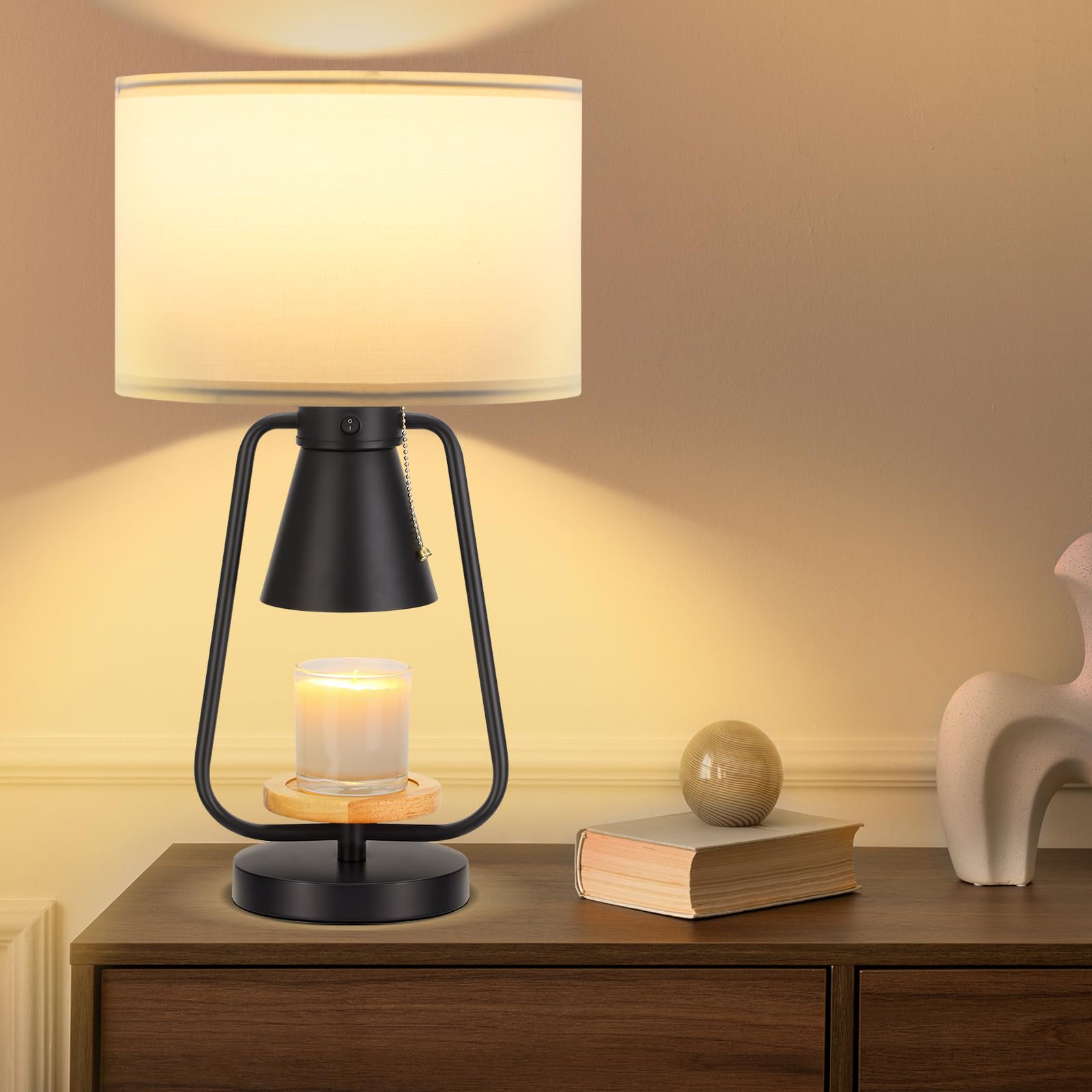 Hzacye Table Lamp With Candle Warmer Function, 21 Inch, Black, 2 Independent Switches, E26 & Gu10 Bulb Included, Table Lamp For Night Stand Bedroom Living Room Bed Side