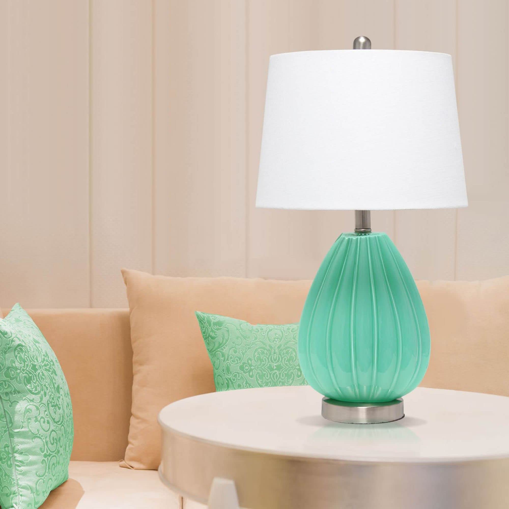 Lalia Home Contemporary Pleated Table Lamp With White Fabric Shade - Seafoam
