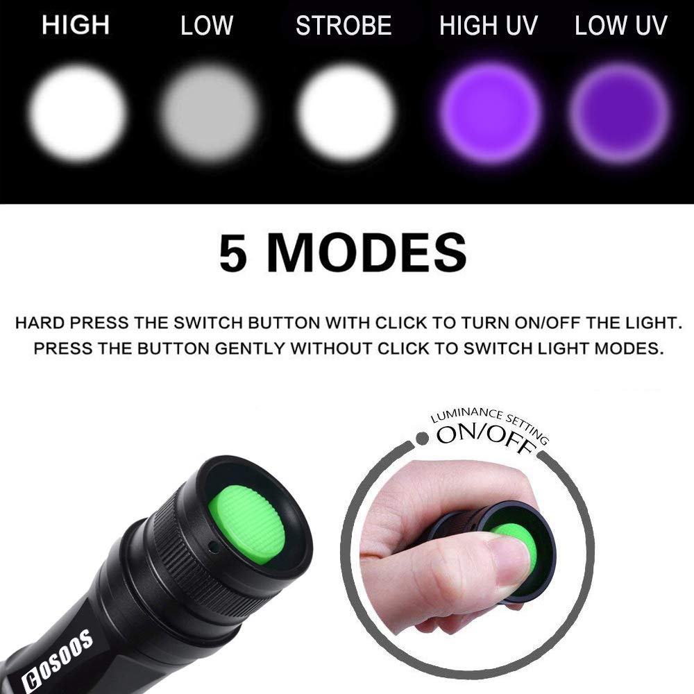 Cosoos 2 Pack Uv Flashlight Blacklight, 2 In 1 Led Tactical Flashlight & 395Nm Black Light Pet Urine Detector For Dog/Cat Urine, Dry Stains, Bed Bugs, Scorpions