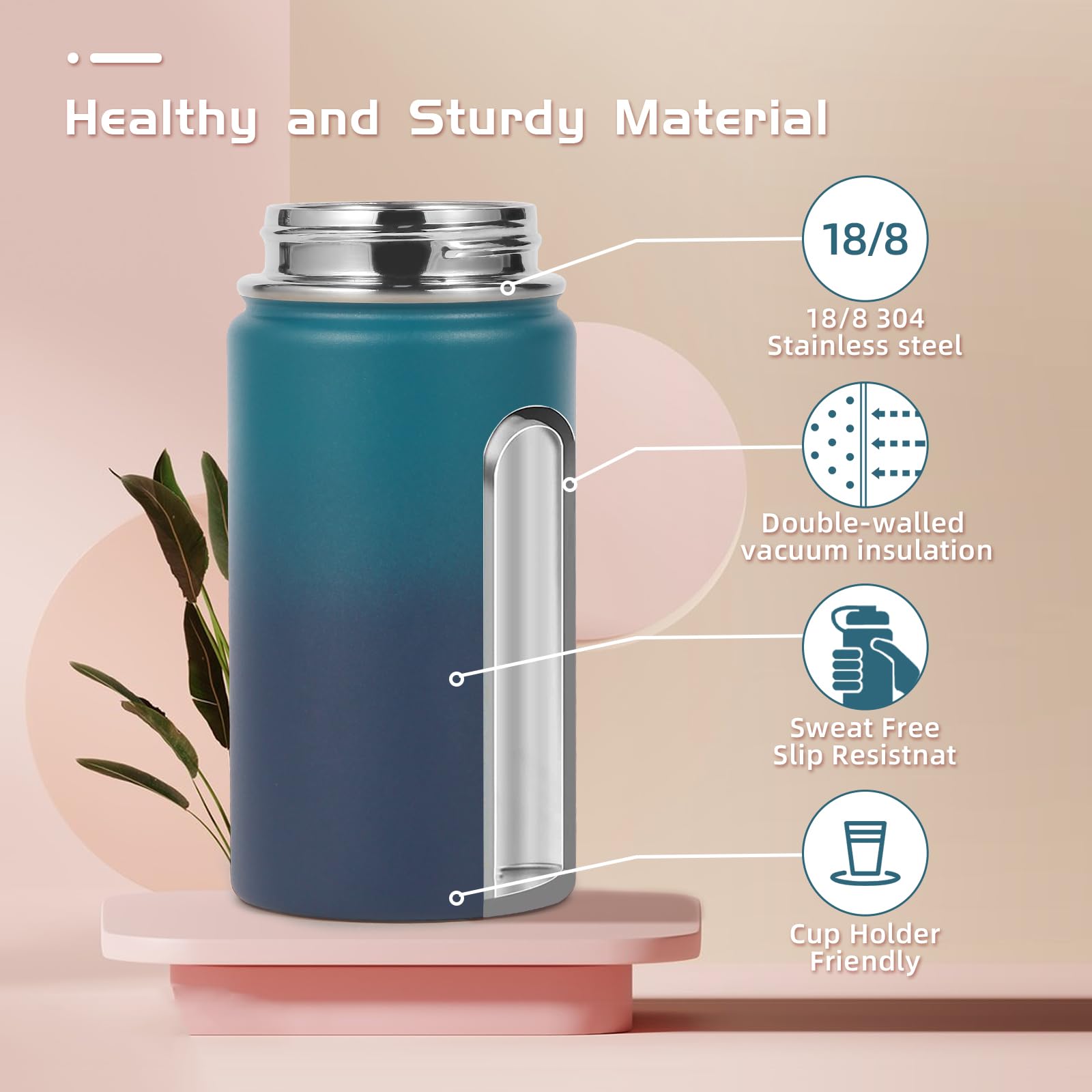 Volhoply 14Oz Water Bottle With Straw Lid And Silicone Boot Bulk 2 Pack,Stainless Steel