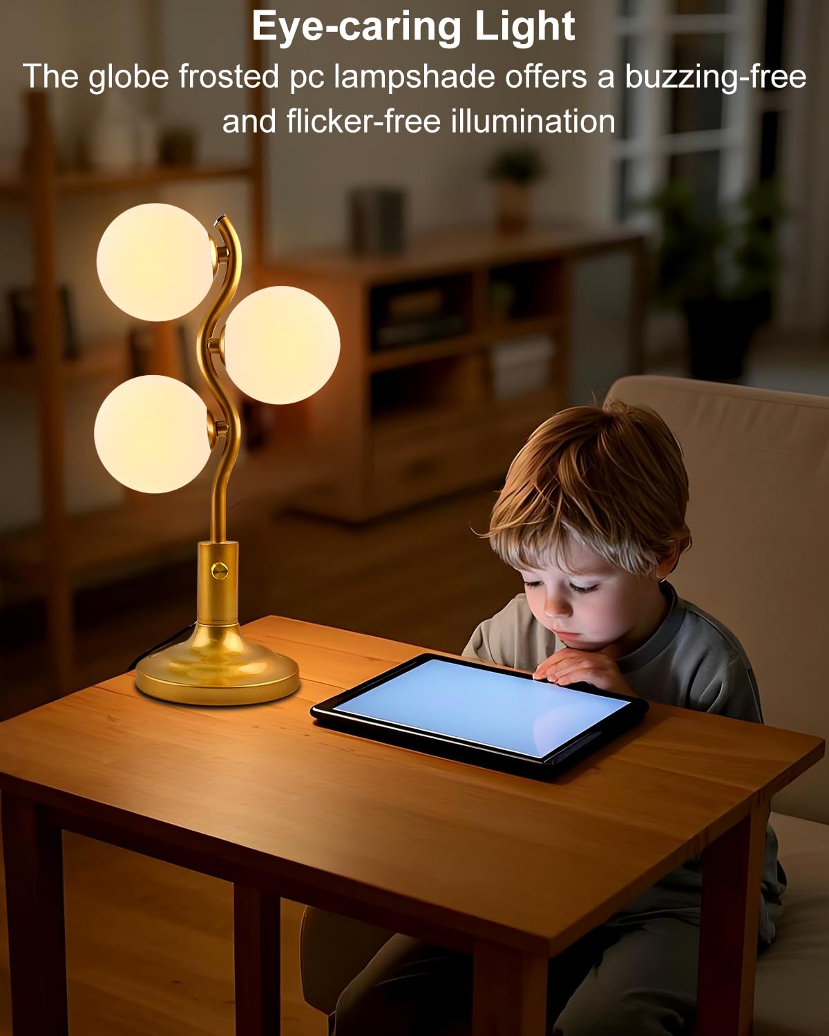 Lightdot Mid Century Globe Table Lamp Dimmable Modern 3 Lights Gold Desk Lamp 3000K Warmwhite Beside Table Lamp For Bedroom Living Room Study Room(G9 Bulbs Included)