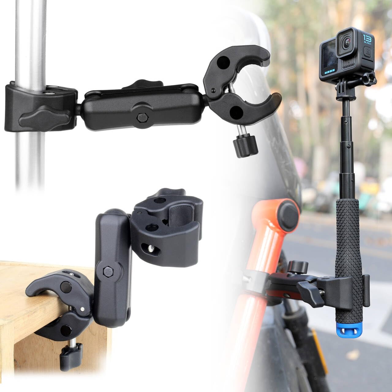 Gepuly Super Clamp Double Camera Clamp, 20-50Mm Aluminum Magic Arm Dual Ball Head Heavy Duty For Handlebar/Tripod/Photo Studio Light Stand/Umbrella Chair/Pole/Cross Bars/Motorcycle/Bike/Tabletop