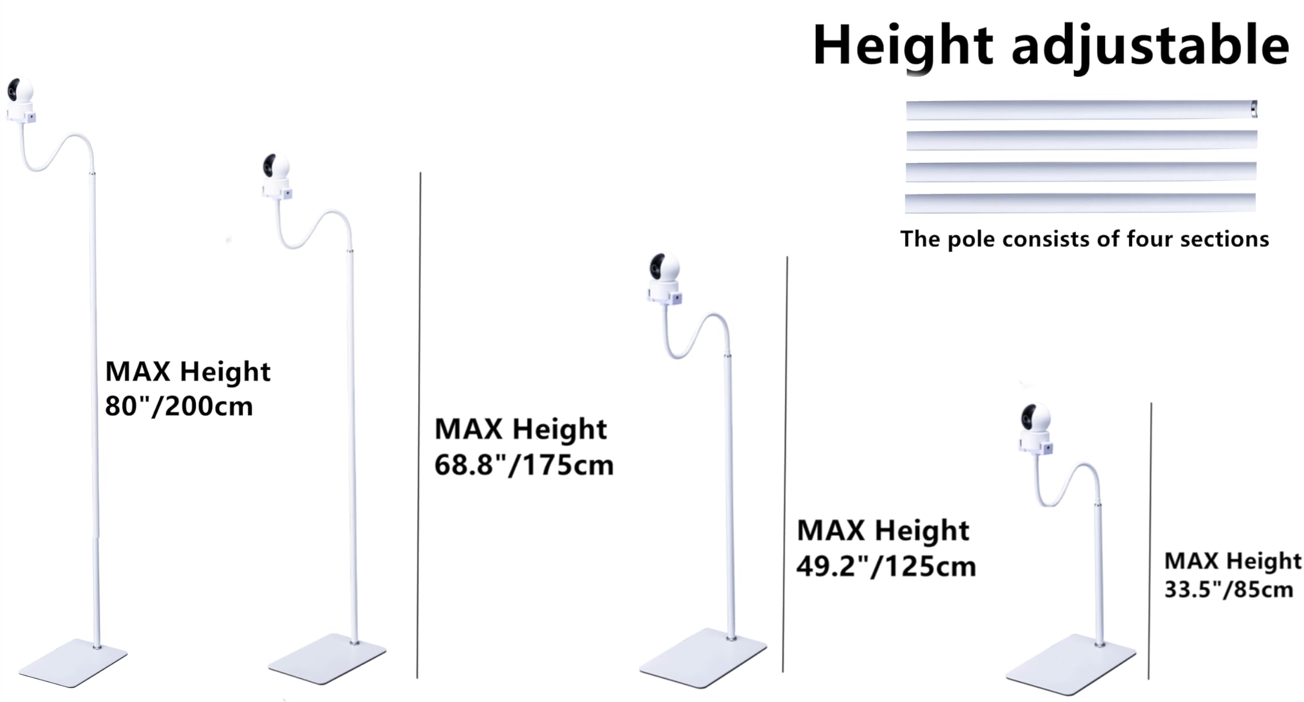 Lamyheng 80"-31" Tall White Floor Holder Stand Mount For Security Cameras, 3.2Lbs Base,Height Adjustable 31.5-80",Compatible With Baby Camera Monitor/Security Cameras/Pet Camera
