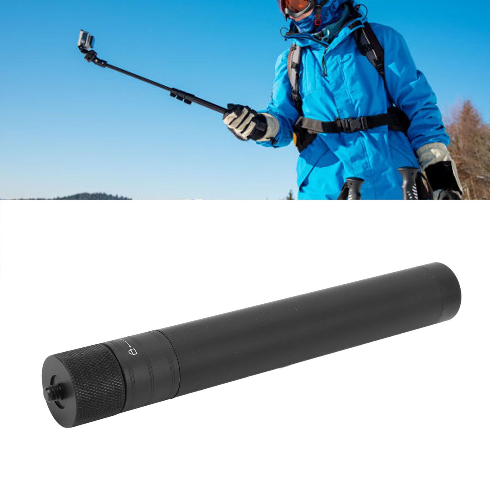 Acouto Lightweight 4 Sections Aluminum Alloy Extension Rod With 1/4 Inch Screw For Feiyu Stabilizers 21-73Cm Adjustable Length Anti Slip Handle Expandable Tripod Thread