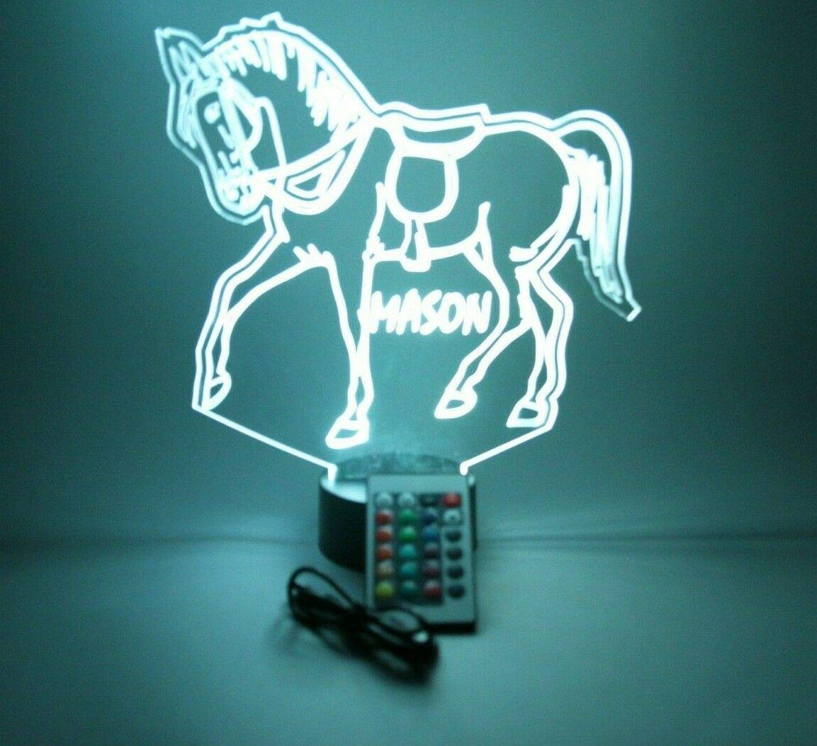 Mirror Mania Horse Light Up Lamp Led Personalized Name Night Light Engraved Running Horses Rider Stallion Table Lamp - It'S Wow, With Remote, 16 Color Options, Dimmer, Engraved, Great