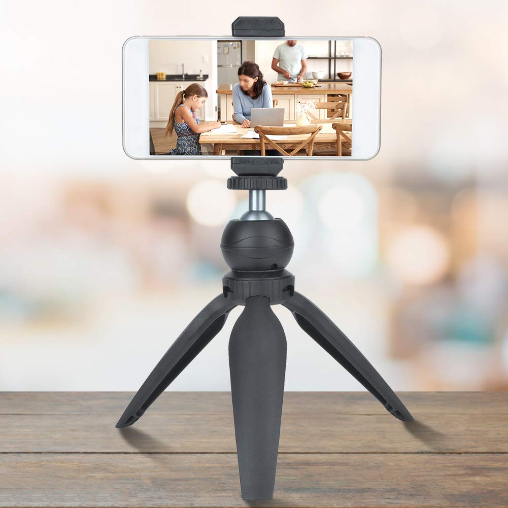 Tikatarer Desktop Tripod, Phone Tripod Height Ajustable Portable Tabletop Tripod Mini Tripod With Detachable Ball Head And Mobile Phone Clamp For 2.4-4.1In Phone Width