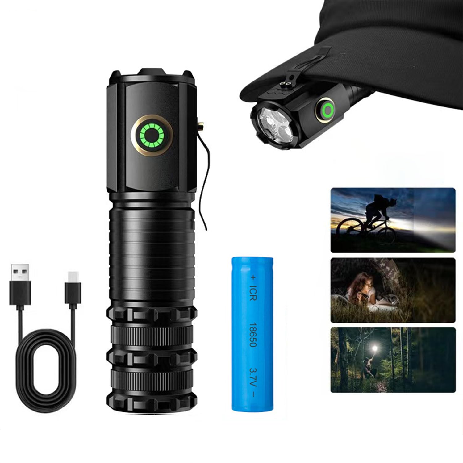 Yzyoe Portable Rechargeable Super Bright Pocket Light，1500 Lumens Triple Core Outdoor Utility Mini Flashlight, Tail Magnet With Clip Multifunctional Flashlight，Camping, Emergencies.