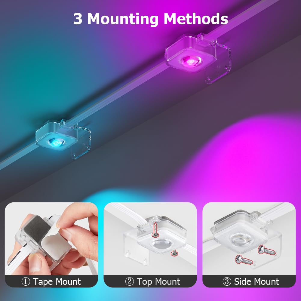 Ecomylife Solar Permanent Outdoor Lights For House, 50Ft Smart Rgb Plus Ic String Light For Outside With 66 Modes, Work With Alexa, Ip67 Waterproof Led Strip Lights For All Holiday Decor (Solar-Powered 50Ft)