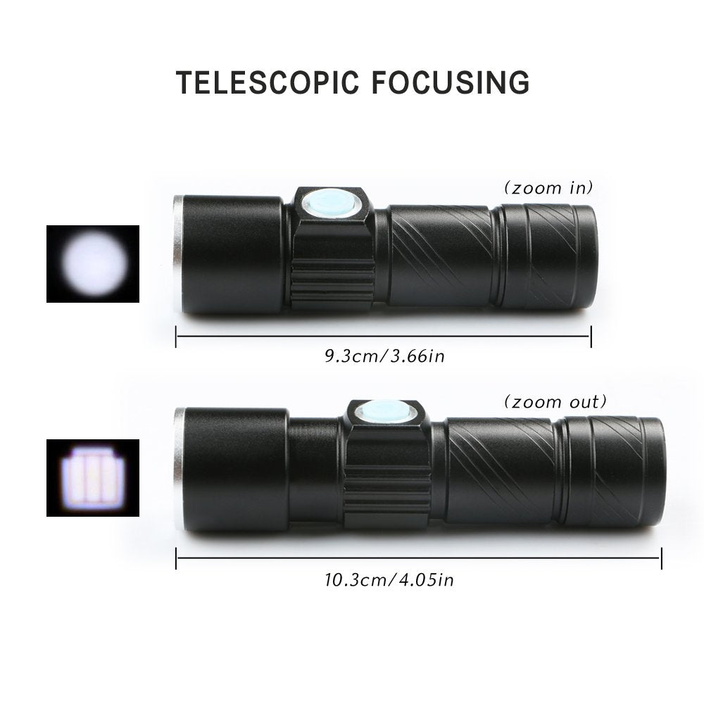 Xy Zone Wreow Mini Usb Rechargeable Flashlight Led Flashlights 3 Light Modes And Zoomable, Ip65 Water-Resistant Super Bright Pocket Torch Light For Camping, Hiking, Emergency, Edc (2 Pack)