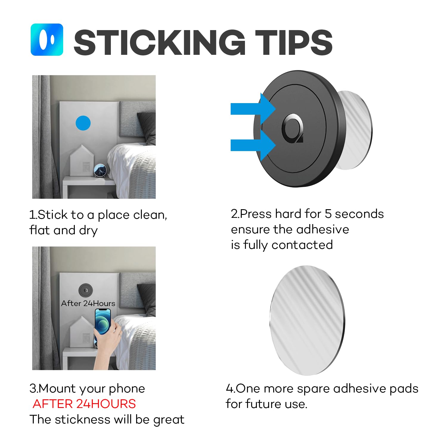 Quarble Sticky Magnetic Phone Mount Compatible With Magsafe 16 15 14 13 12 Pro Max Mini Car Mount And Wall Mount Soft Silicone Front
