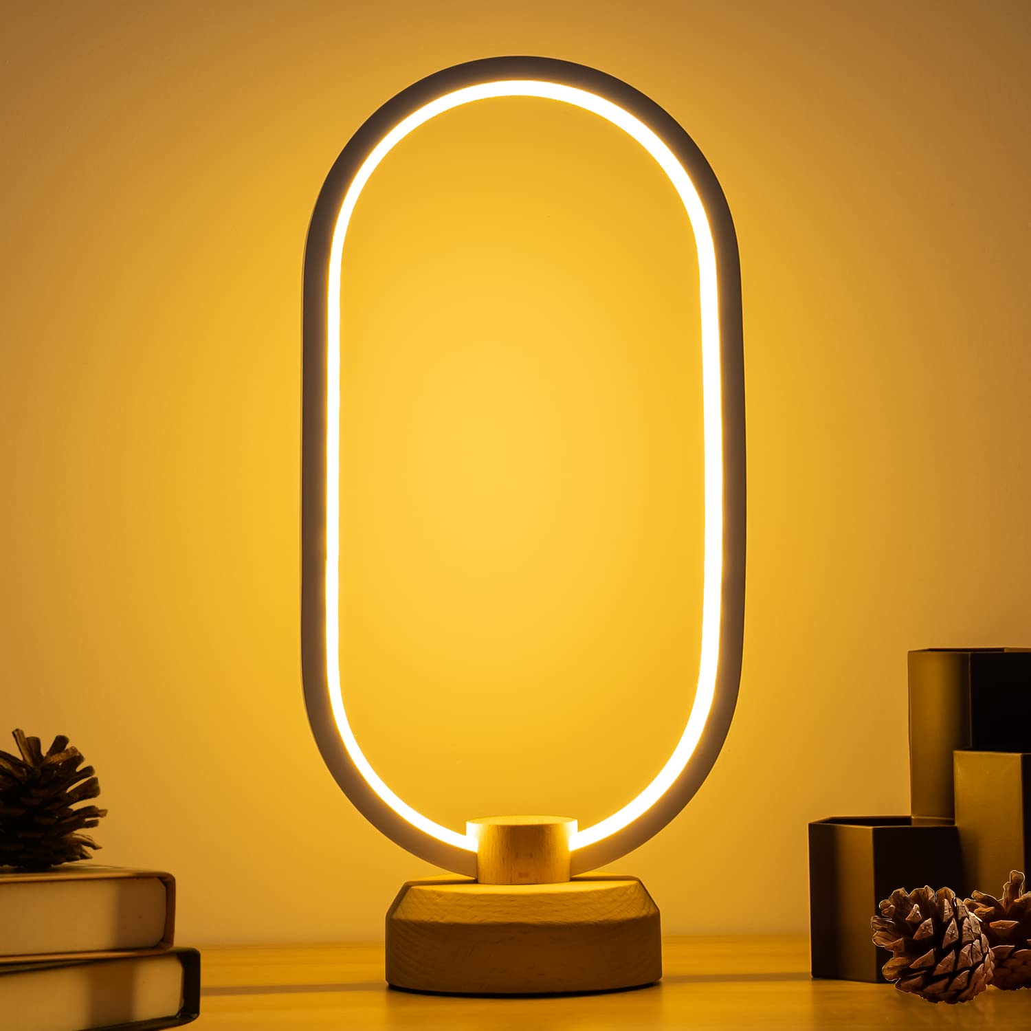 Lonrisway Modern Desk Lamp Led Wood Table Lamp, Bedroom Bedside Night Light, Dimmable Led Lighting, Creative Home Decor, Unique House Warmging