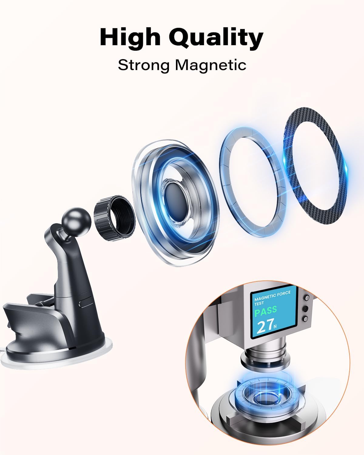 Oqtiq Magsafe Suction Cup Phone Holder, Dashboard/Windshield Car Phone Mount With 360 Degree Rotation And Strong Magnetic Hold, Compatible With Iphone 16/15/14/13/12 Series