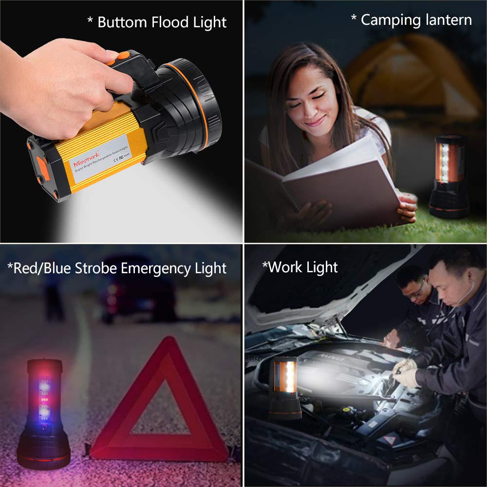 Maythank High Powered Super Bright Handheld Led Spotlight Flashlight 6000 Lumens Powerful Rechargeable Large Capacity Long Lasting Big Heavy Duty Searchlight