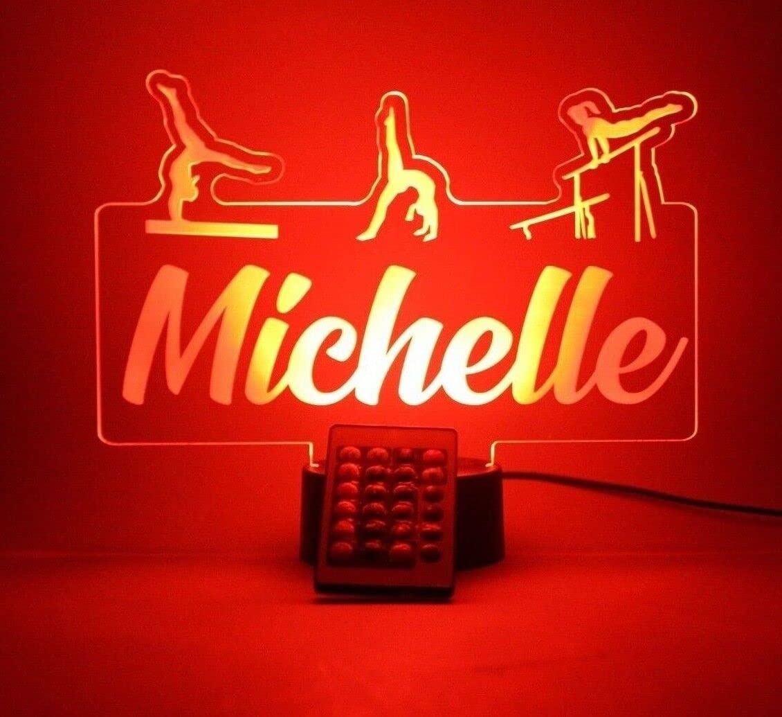 Mirror Mania Gymnast On Beam Bars Floor Night Light Up Lamp Led Personalized Name Engraved Gymnastics Athlete Gymnasts Tumbler Desk Table Lamp - It'S Wow, With Remote, 16 Color Options, Great