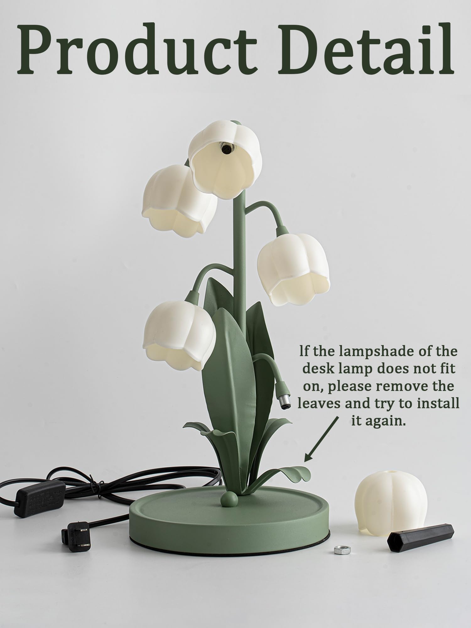 Aqdzcnf Flower Table Lamp,Green Led Floral Vintage Desk Lamp,5 Lily Of The Valley Bedside Lights,3 Color Modes Reading Light For Living Room,Bedroom Room Lighting,Office,Home Decoration