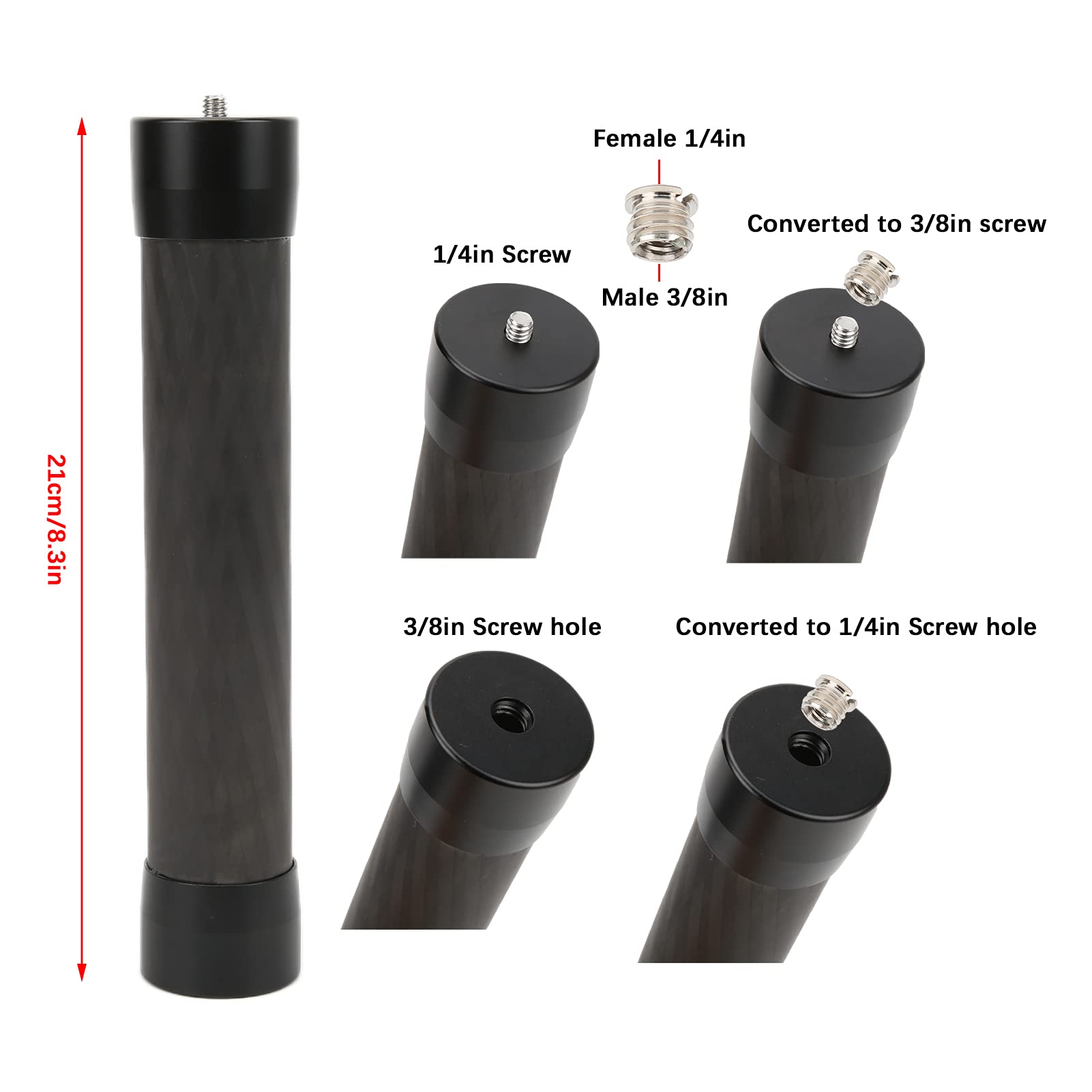 Byged Gimbals Extension Rod Pole, 8.3Inch Carbon Fiber Monopod Stabilizer Handle Grip For , Ronin-S Sc, For Zhiyun, Crane 2, For Weebill, Crane 3, Etc