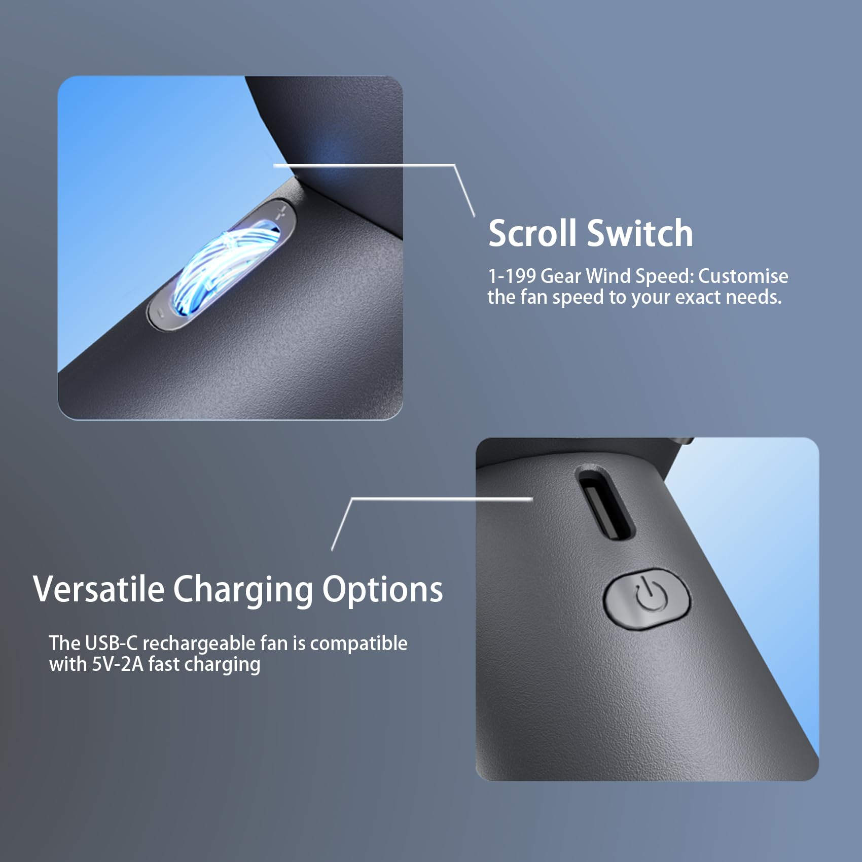 Personal Fan,Turbo Fan, Quickly Cooling Down, 199 Speeds Adjustable Usb-C Rechargeable Fan Battery