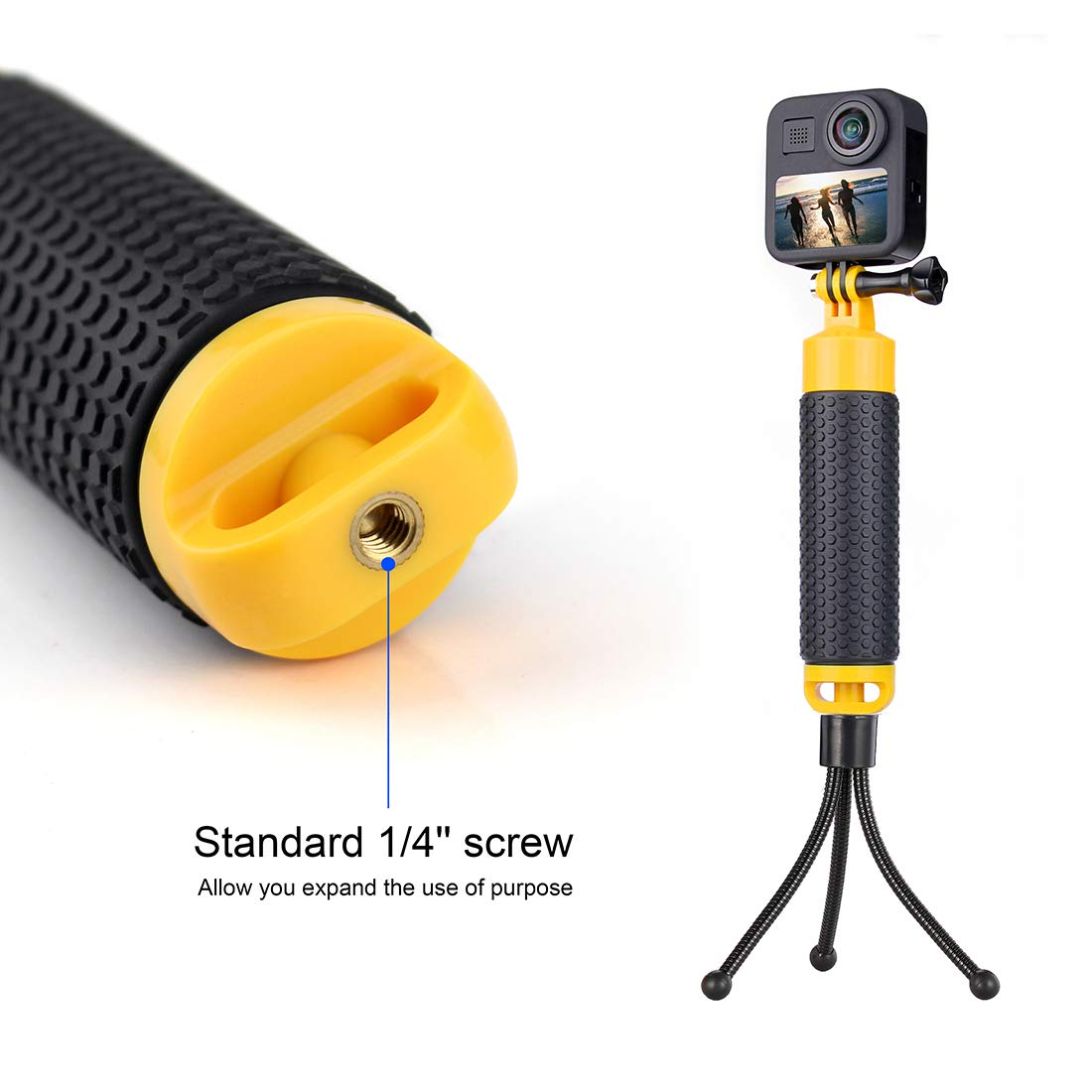Gepuly Floating Hand Grip With Mini Tripod Stand Monopod Waterproof Selfie Stick For Insta360 Gopro Hero 13 12 11 10 9 8 7 6 5 4 3, Max, Akaso Dji Handle Mount Accessories For Action Camera Underwater