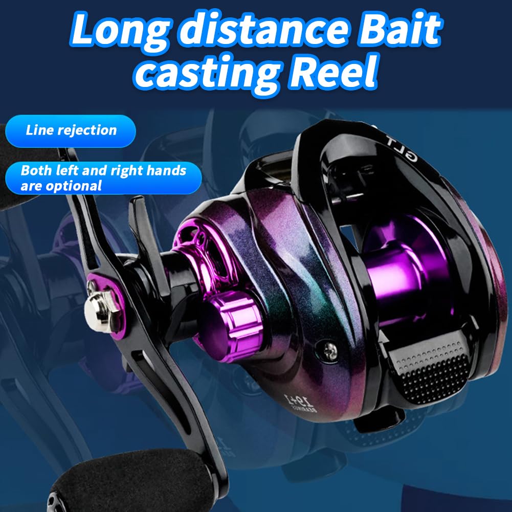 Gaderth Baitcasting Fishing Reel, 19+1Bb Baitcasting Reel, High Speed 7.2:1 Gear Ratio Low Profile Baitcaster Reel, 7-8Kg Max Drag Metal Body Baitcaster Fishing Reel, 10 Gears Casting Reel