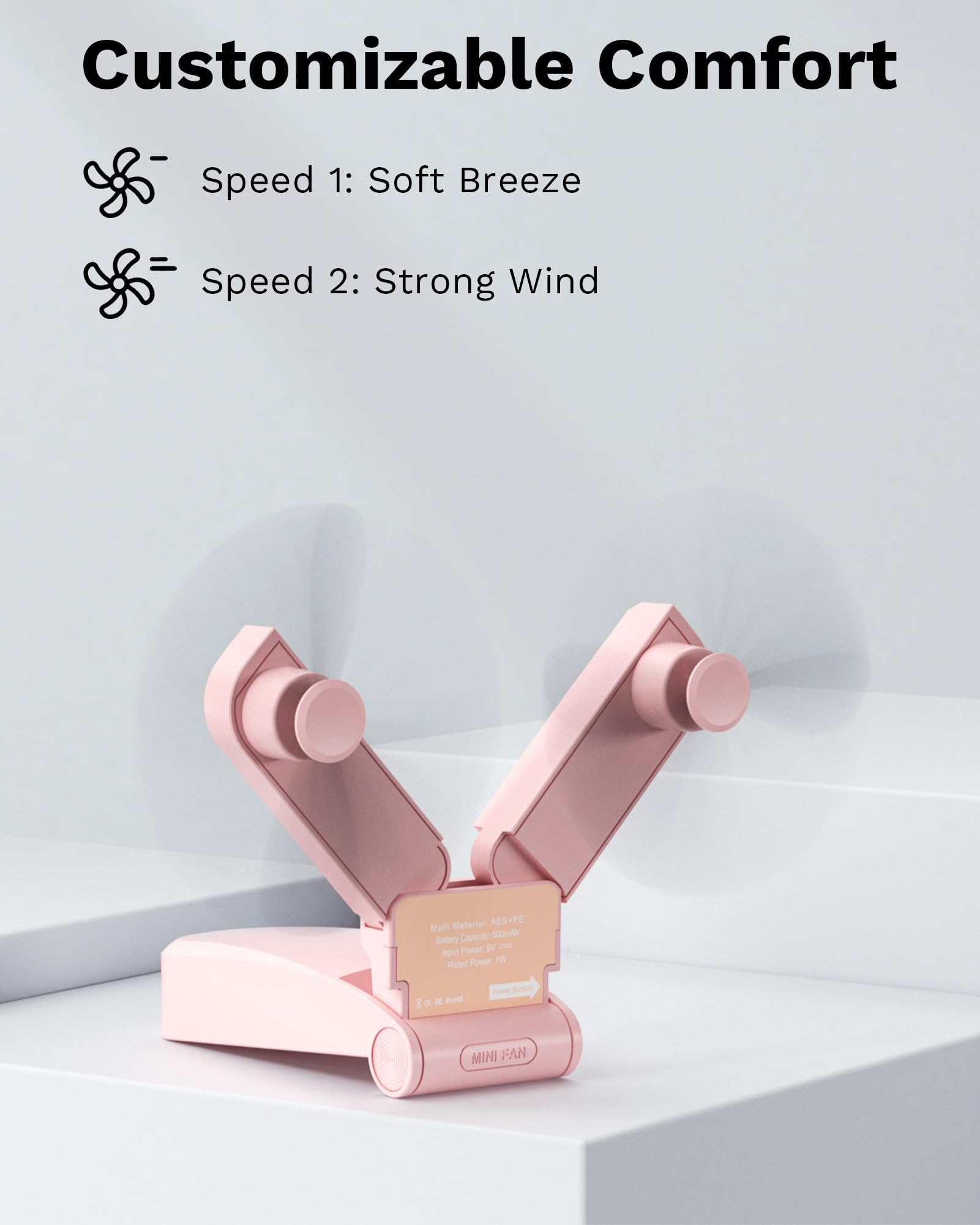 Koonie Portable Handheld Fan, Foldable Battery Operated Fan With Dual Head, 2 Speeds, Small Pocket