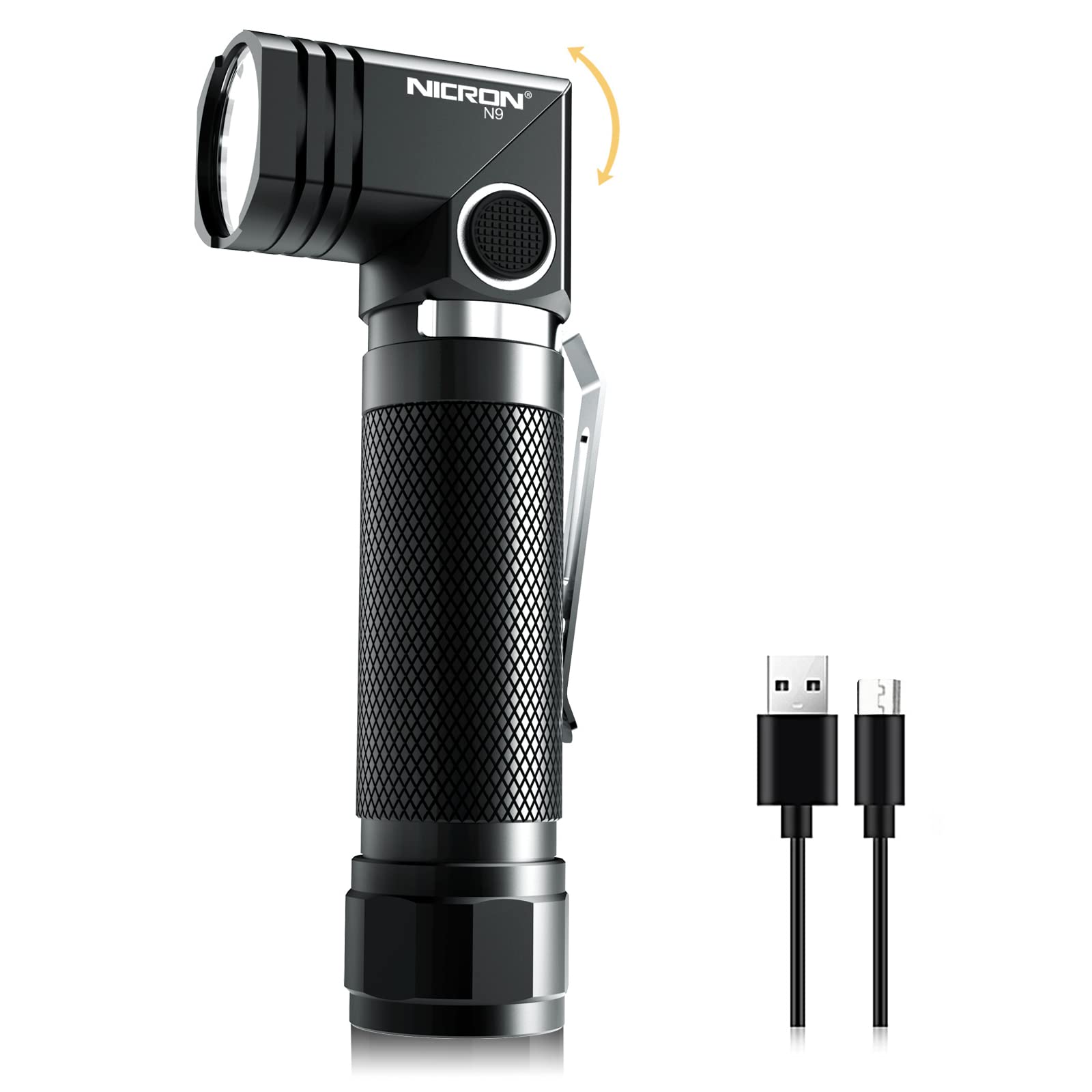 Nicron Flashlights,Rechargeable Magnetic Flashlight Super Bright 1000 Lumens 6 Modes Led Flashlight For Camping,Garage Work, 90°Twist Edc Pocket Tactical Flashlight Ip65 Waterproof N9