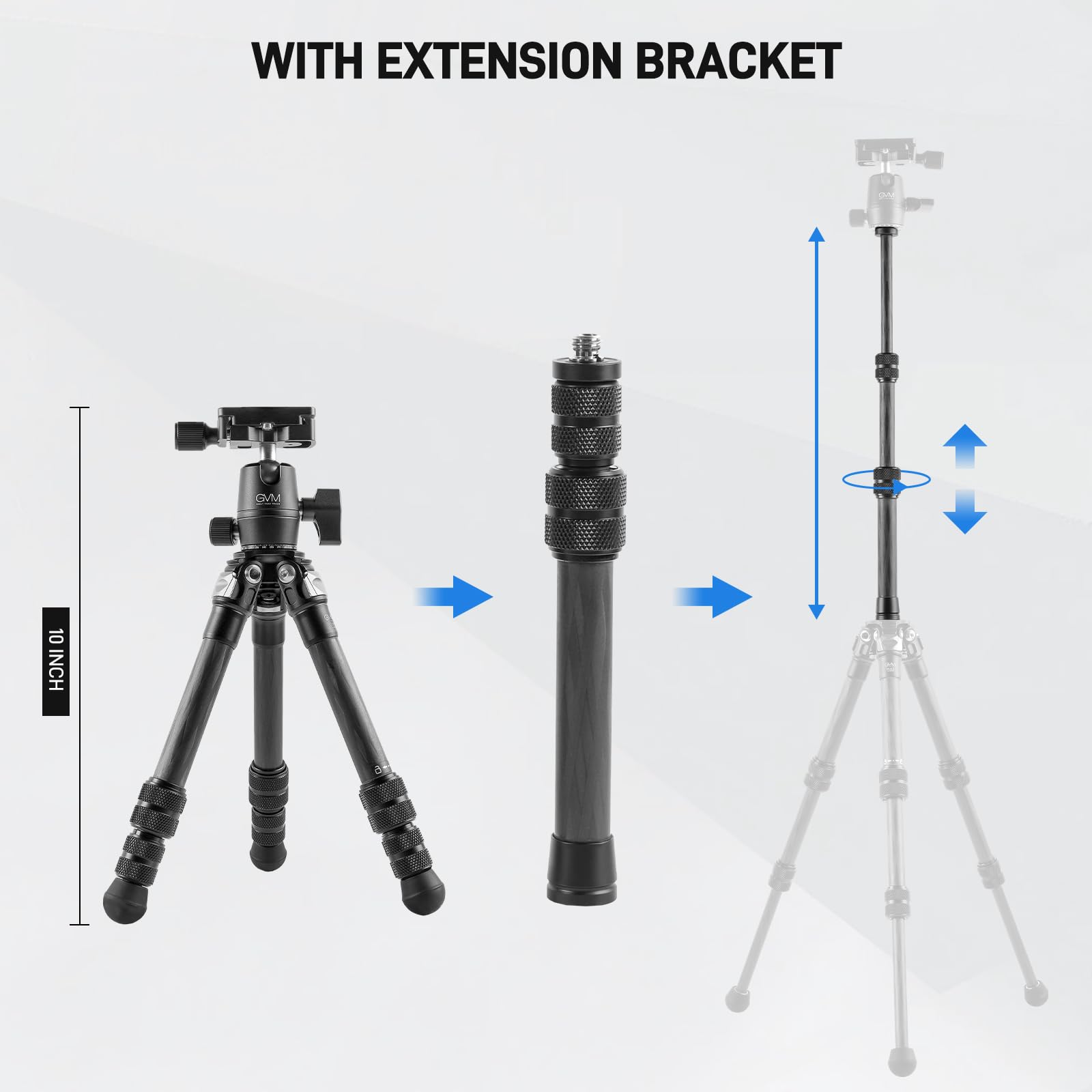 Gvm Great Video Maker Gvm Carbon Fiber Camera Tripod, Tripod For Camera And Phone, Heavy Duty Camera Tripod Stand With 360° Panorama Ball Head Quick Release Plate & Mobile Phone Clip For Max Load 15 Lb
