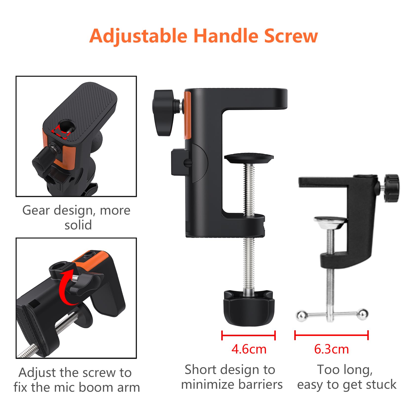 Lilanzo Table Clamp Mount For Microphone Stand, 2-In-1 Mic Boom Arm Clamp Table C Clip For Desktop Overhead Camera Tripod Mic Stand Lamp Base, Fits Up To 2.56 Inch 6.5Cm Desktop Thickness, 1 Pcs