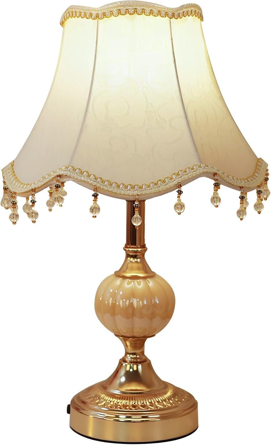 Sandyha Classical Tiffany European Style Table Lamp Fabric Drum Shade And Gold Base American Decor Classic Bedside Desk Nightstand Table Lamp For Bedroom Living Room