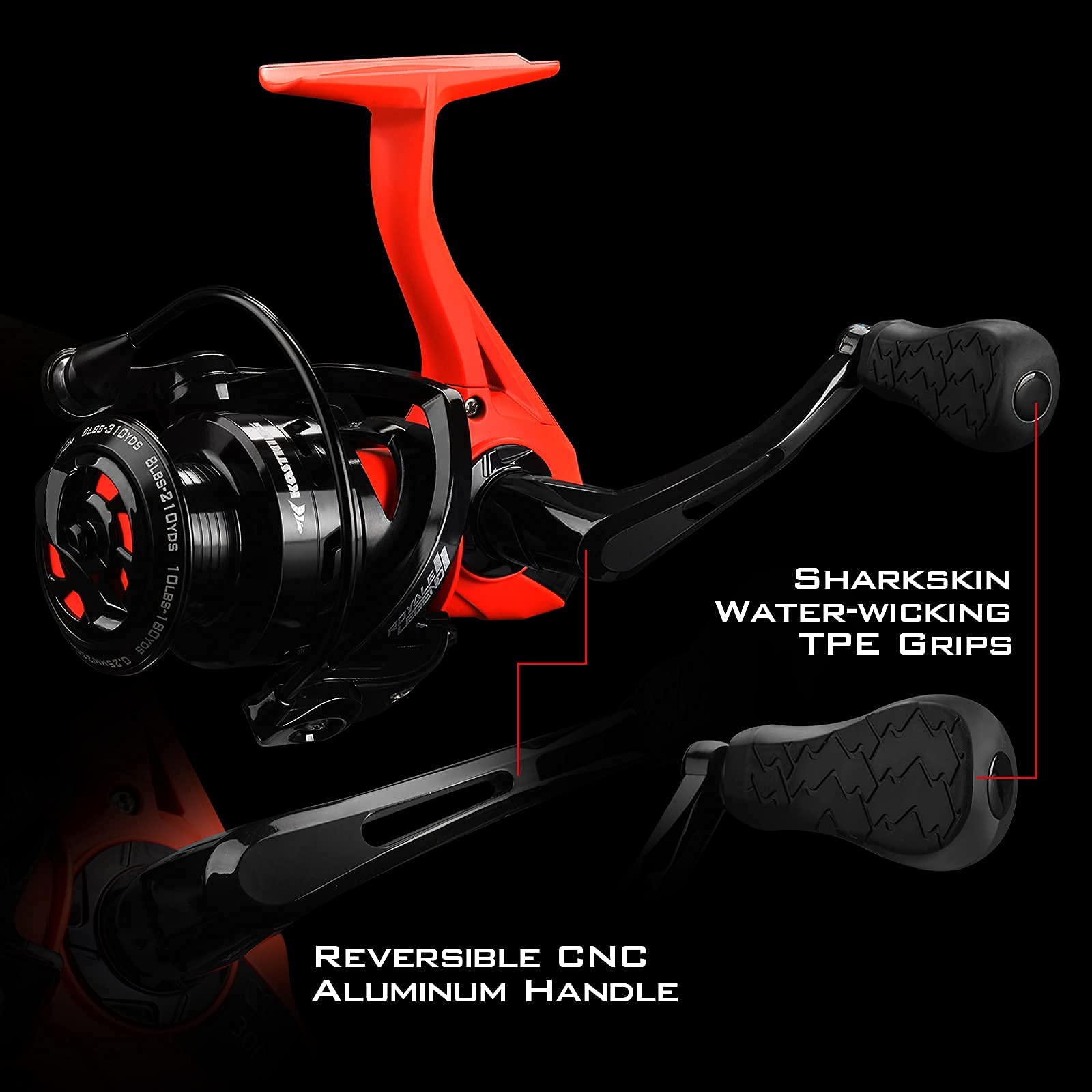 Kastking Royale Legend Ii Ice Spinning Reel - 5.8 Oz - Size 500 Is Perfect For Ice Fishing, Up To 11 Lbs Carbon Drag, 5.1:1 Gear Ratio, Sharkskin Water-Wicking Tpe Grips, Extra Long Reel Foot Stem For Gloves