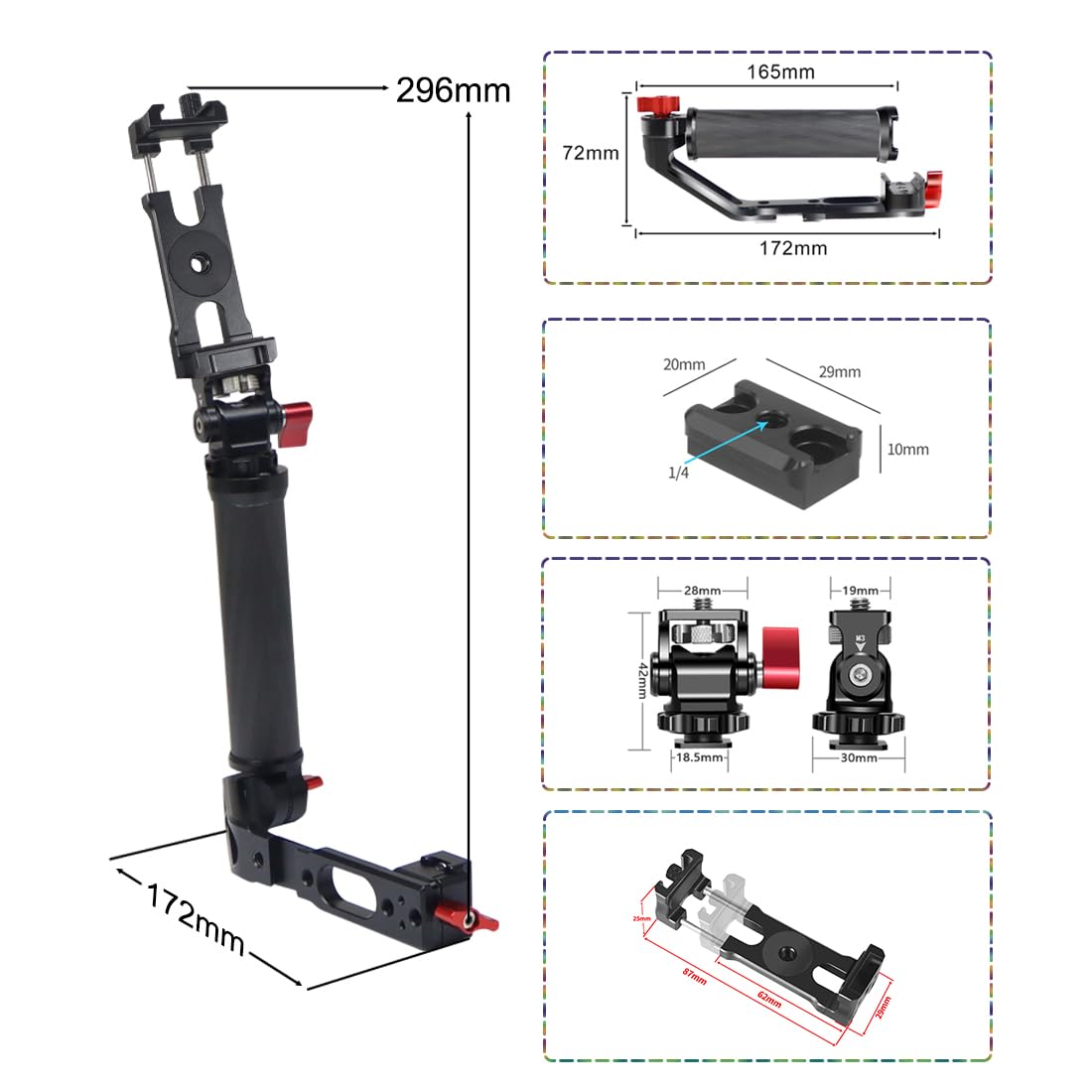 Novelgoal Carbon Fiber L Bracket Handle Grip With Foldable Cold Shoe Mount Compatible With Dji Ronin Rs2 Rsc2 Mini Handheld Gimbal Stabilizer Accessory (4In1 Kit)