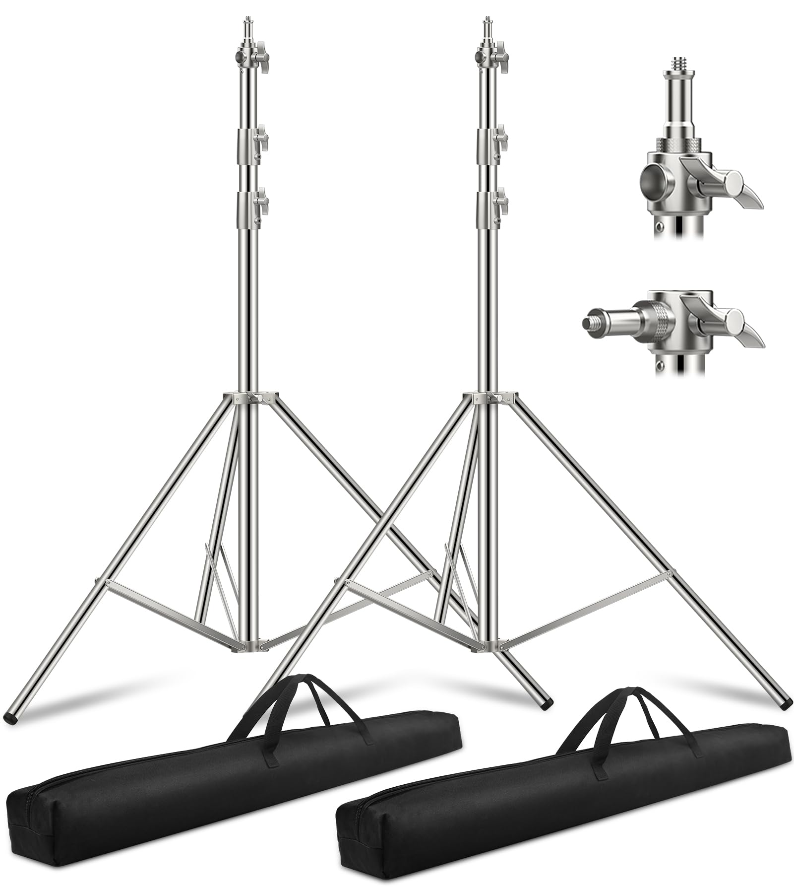 Sdfghj 2 Pack 9.2Ft/110'' Stainless Steel Light Stand, Heavy Duty Photography Light Stand Tripod With 1/4'' To 3/8'' Screw Adapter For Strobe Flash, Led Ring Light, Monolight, Softbox, Speedlight