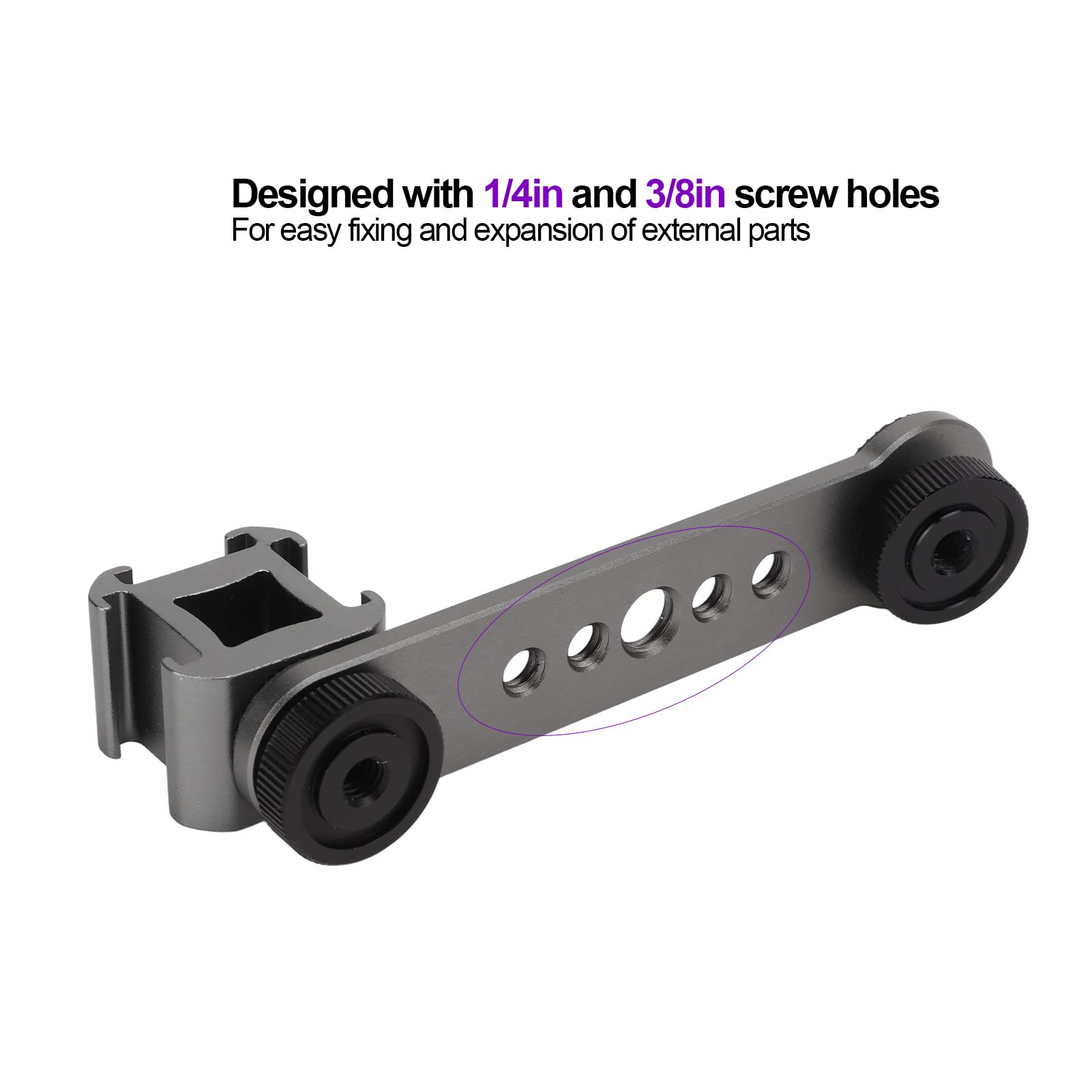 Hilitand Triple Cold Shoe Mount, Gimbal Microphone Light Extension Bar Bracket Aluminium Alloy With 1/4In And 3/8In Screw Holes For Dji Om 3/2, For Zhiyun Smooth 4, For Feiyu Gimbal Stabilizer(Dark Gray)
