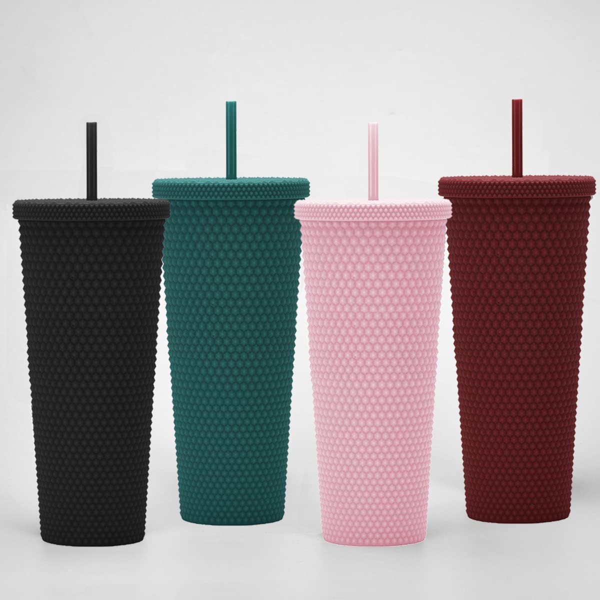 24Oz Fully Studded Tumbler.Matte Black Studded Tumbler With Lid And Straw.Reusable Double