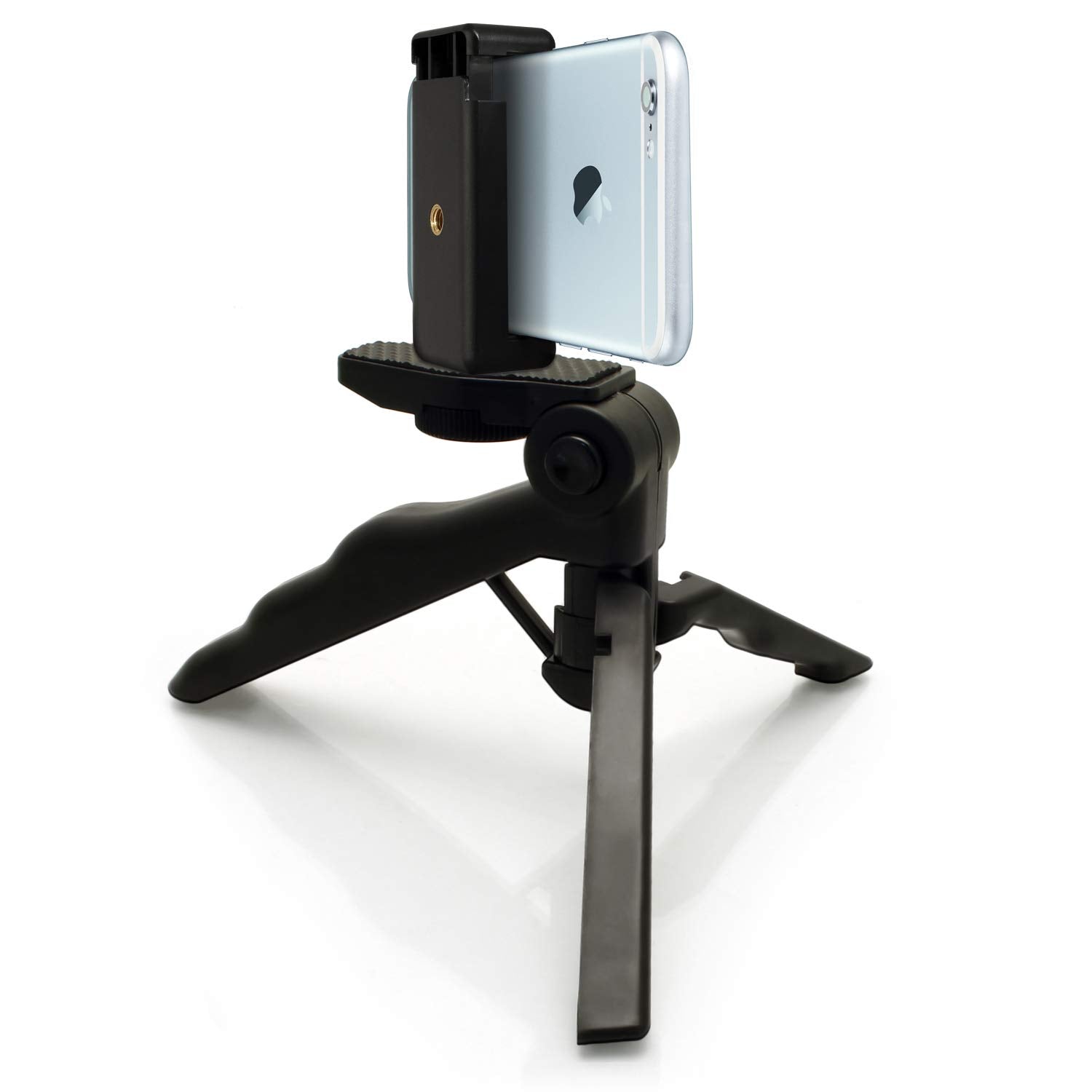 Ecostconnection Acuvar 2 In 1 6.5" Inch Adjustable Tabletop Steady-Shot/Hand Grip Tripod With Smartphone Mount For All Smartphones And Dslr Cameras & Camcorders Works As Desktop Or Handheld + Microfiber Cloth