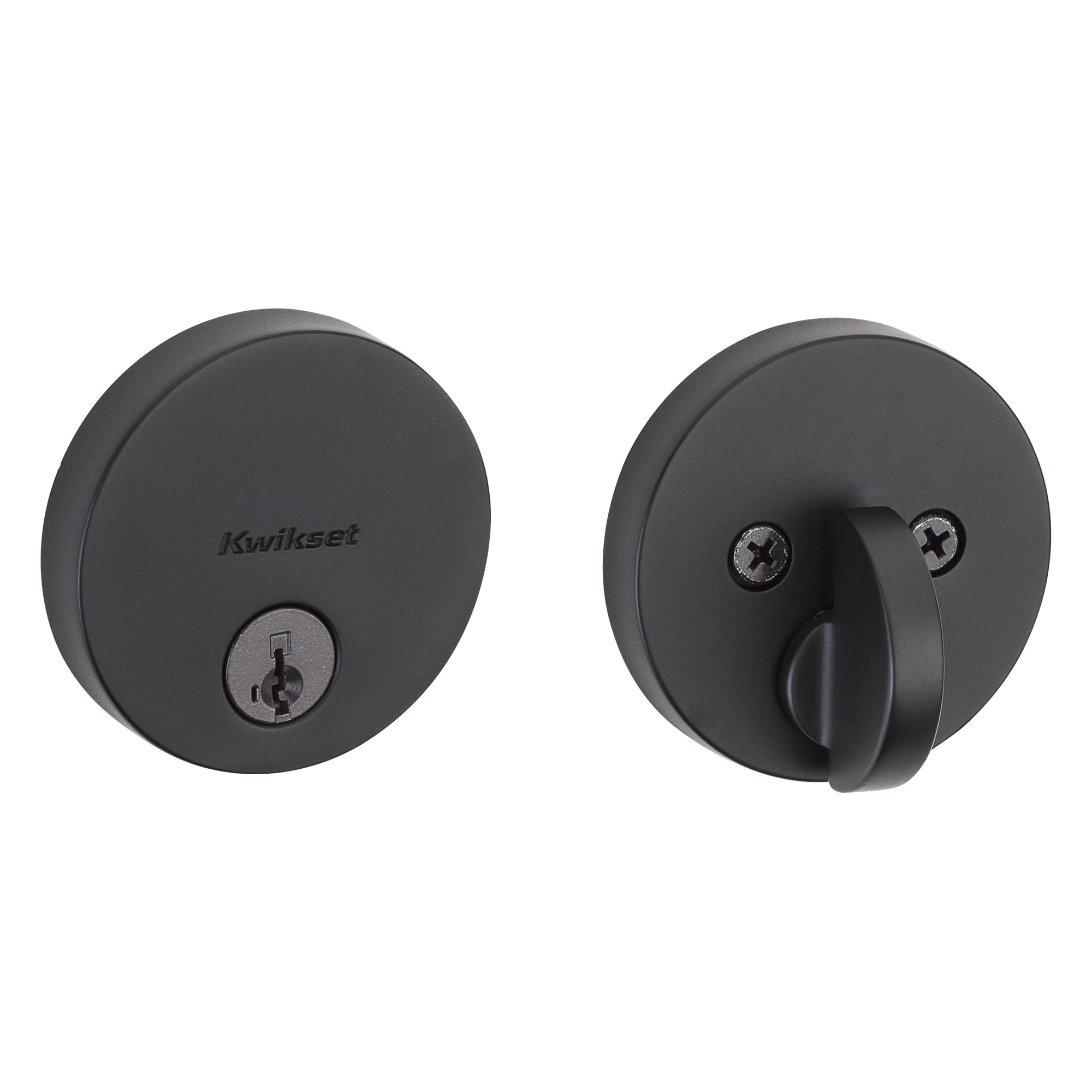 Kwikset Uptown Deadbolt Lock, Matte Black Round Exterior Keyed Front Entry Door, Pick Resistant Smartkey Rekey Security, Single Cylinder Dead Bolt, With Microban Protection
