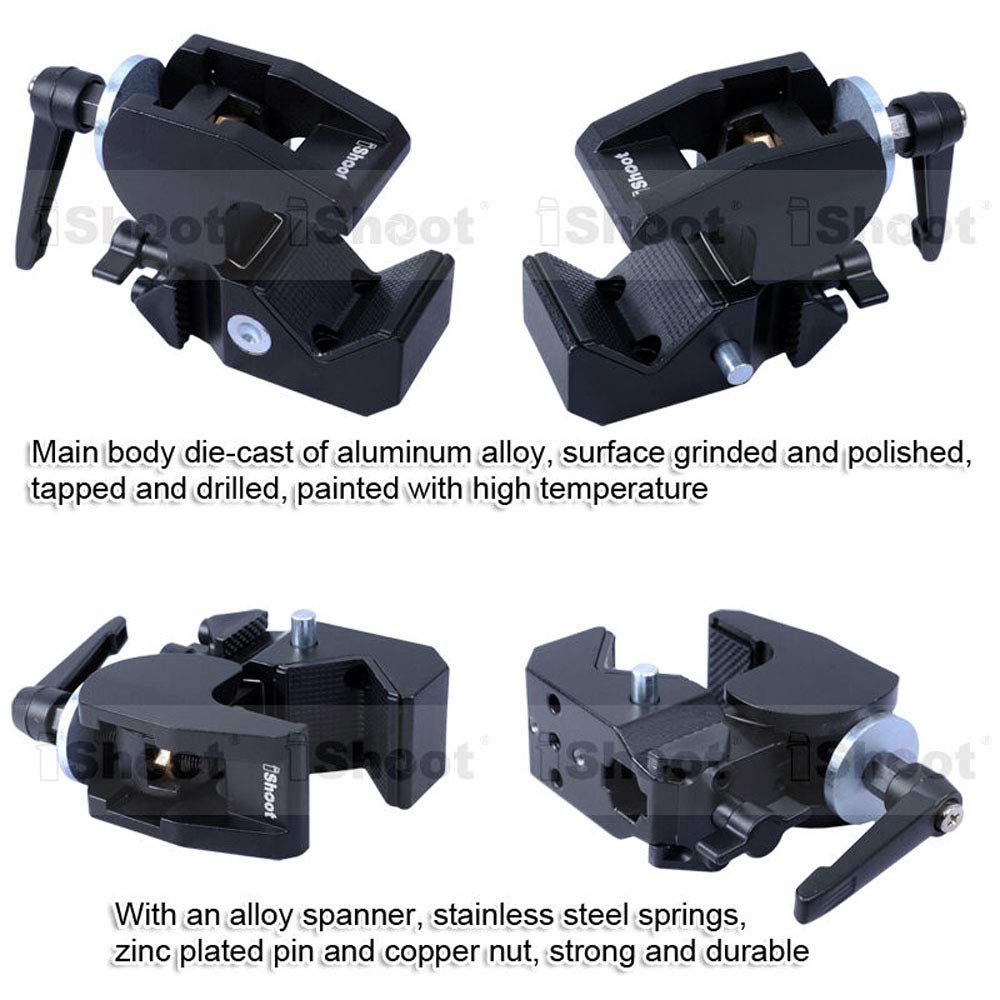 Ishoot Super Strong Universal Metal Photo Photography Camera Crab Clamp Holder For 5Cm Round Tubes Tripod Light Stand Boom & 3Cm Square Tube Desk Bookshelf Wooden Board