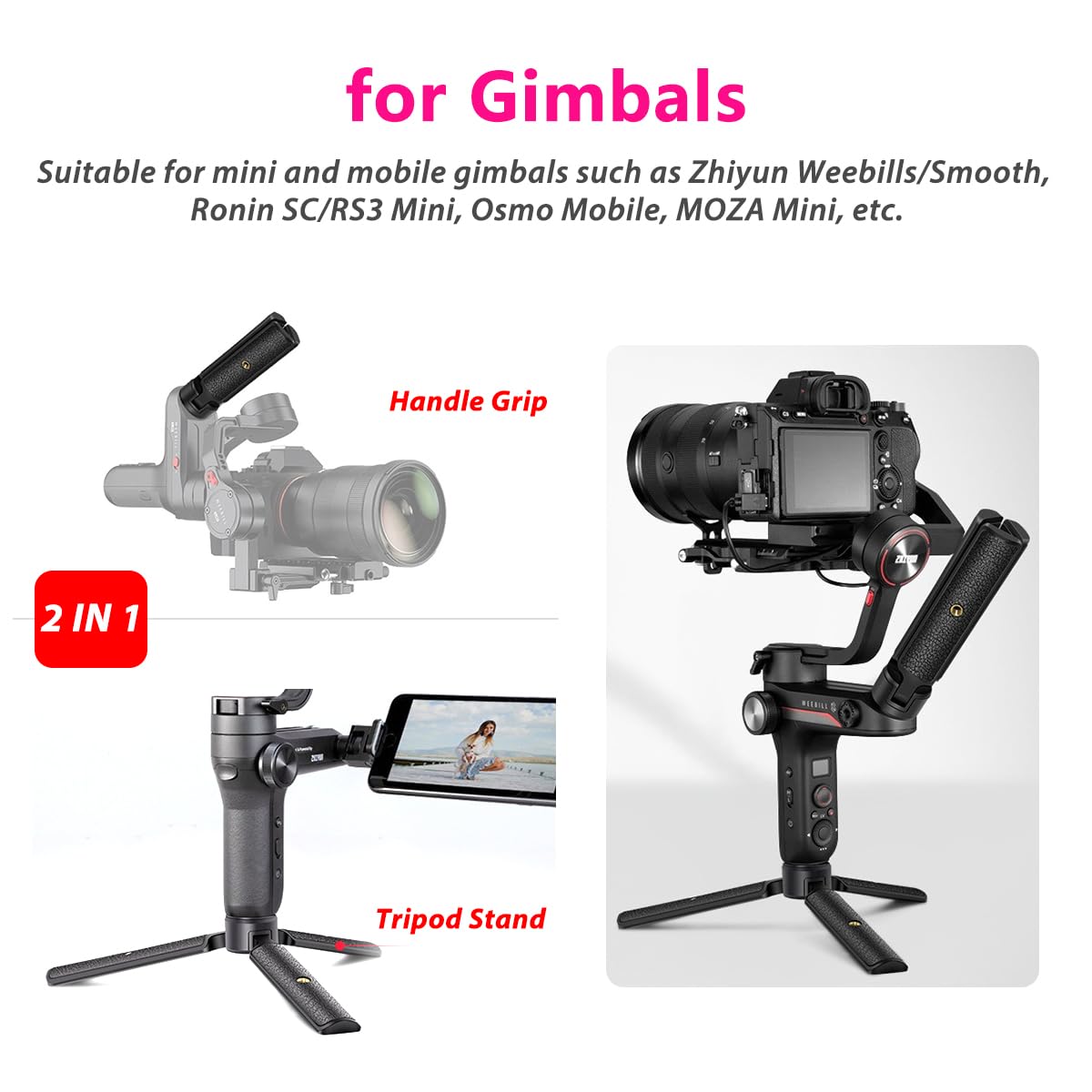 Akeipho Mini Tabletop Tripod For Gimbal/Dslrs, Desktop Tripod Stand Handle Grip For Dji Ronin S/Sc, Zhiyun Weebill S/Smooth, Osmo Mobile With Extended 1/4" Screw Holes