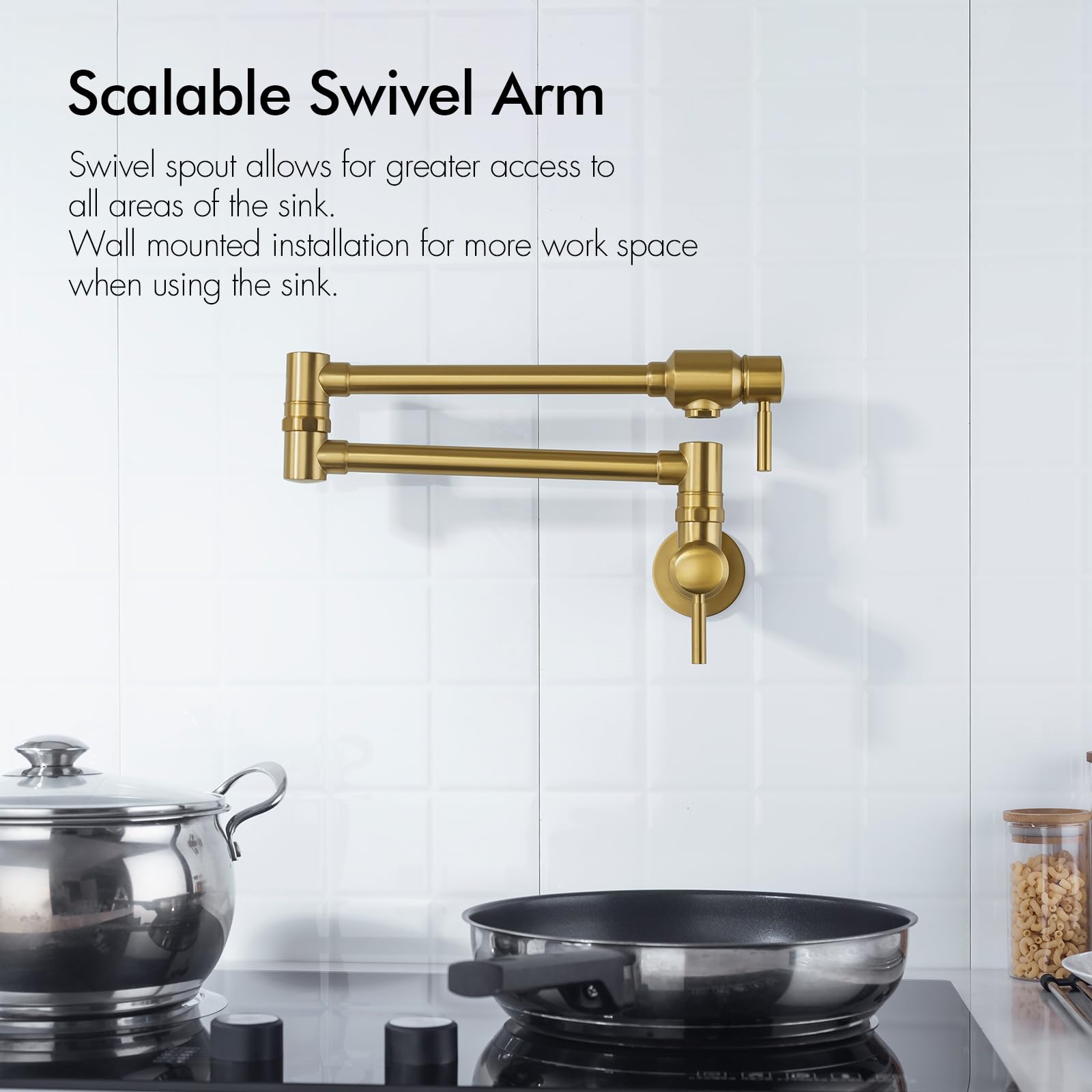 Bagnolux Gold Pot Filler Faucet, Traditional Double Handle Single Hole Coffee Machine Wall Mount With Spout Reach Double-Jointed Swivel Copper Stove Kitchen Faucet 23.4 Inch, Brushed Old Gold