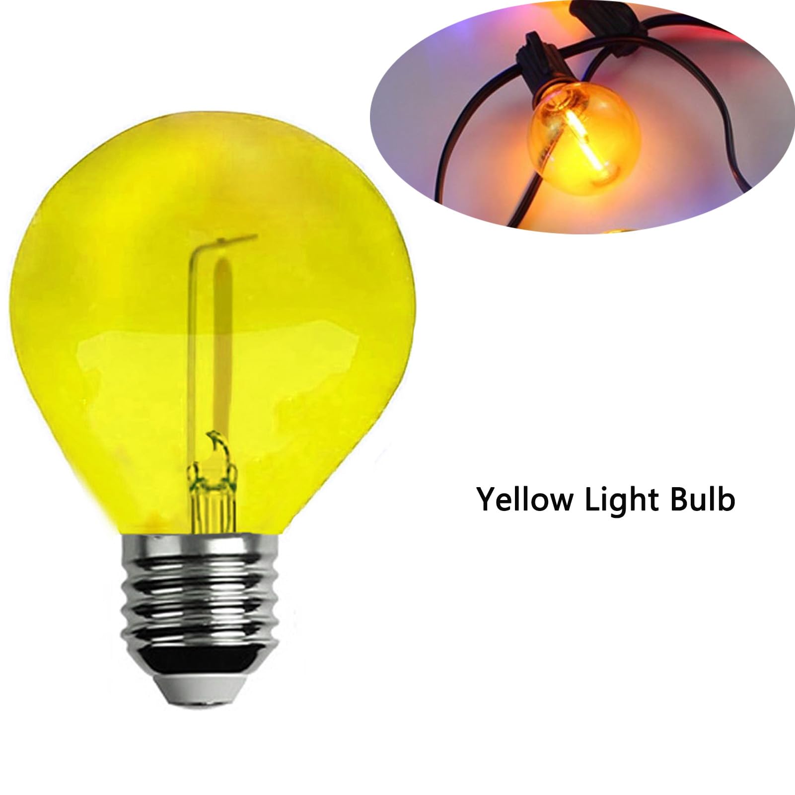 Juzizjmefod G40 Light Bulbs Replacement Yellow 1W Shatterproof Plastic Led Globe Bulbs G40 Led String Lights Replacement Bulb E12/C7 Candelabra Base For Indoor Outdoor Patio String Lights,15 Pack(Yellow)