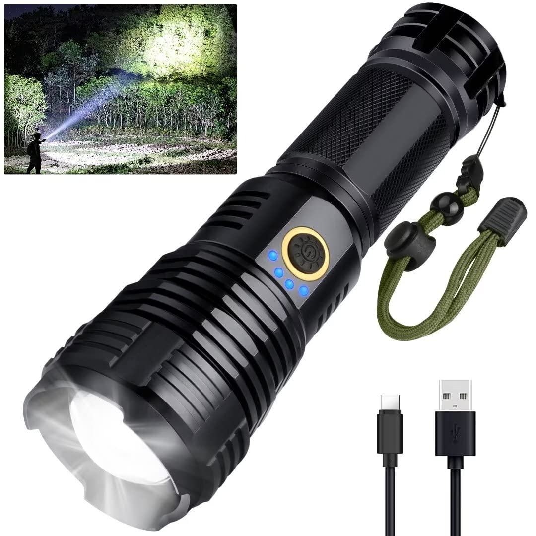 Bengmxj Rechargeable Led Flashlights,990000 High Lumens Flashlight,Xhp70 Tactical Flashlight With Zoomable, 5 Modes,Super Bright Waterproof Flashlights For Emergencies,Camping,Hiking,Home