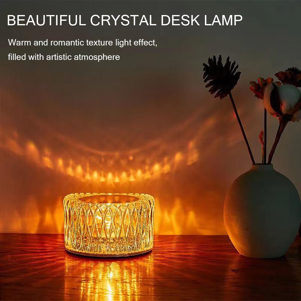 Ejfoiej Portable Crystal Led Table Lamp, 3-Levels Brightness Desk Lamp, 3 Color Touch Control Rechargeable Night Light