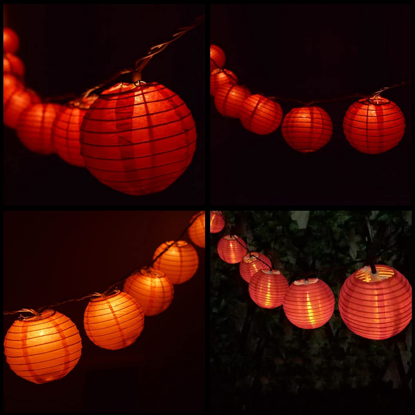 Sweet Shine Red Lantern String Lights, 10 Waterproof Nylon Lanterns With 8.7' Ul Listed Plug-In Connectable String Lights (Red)