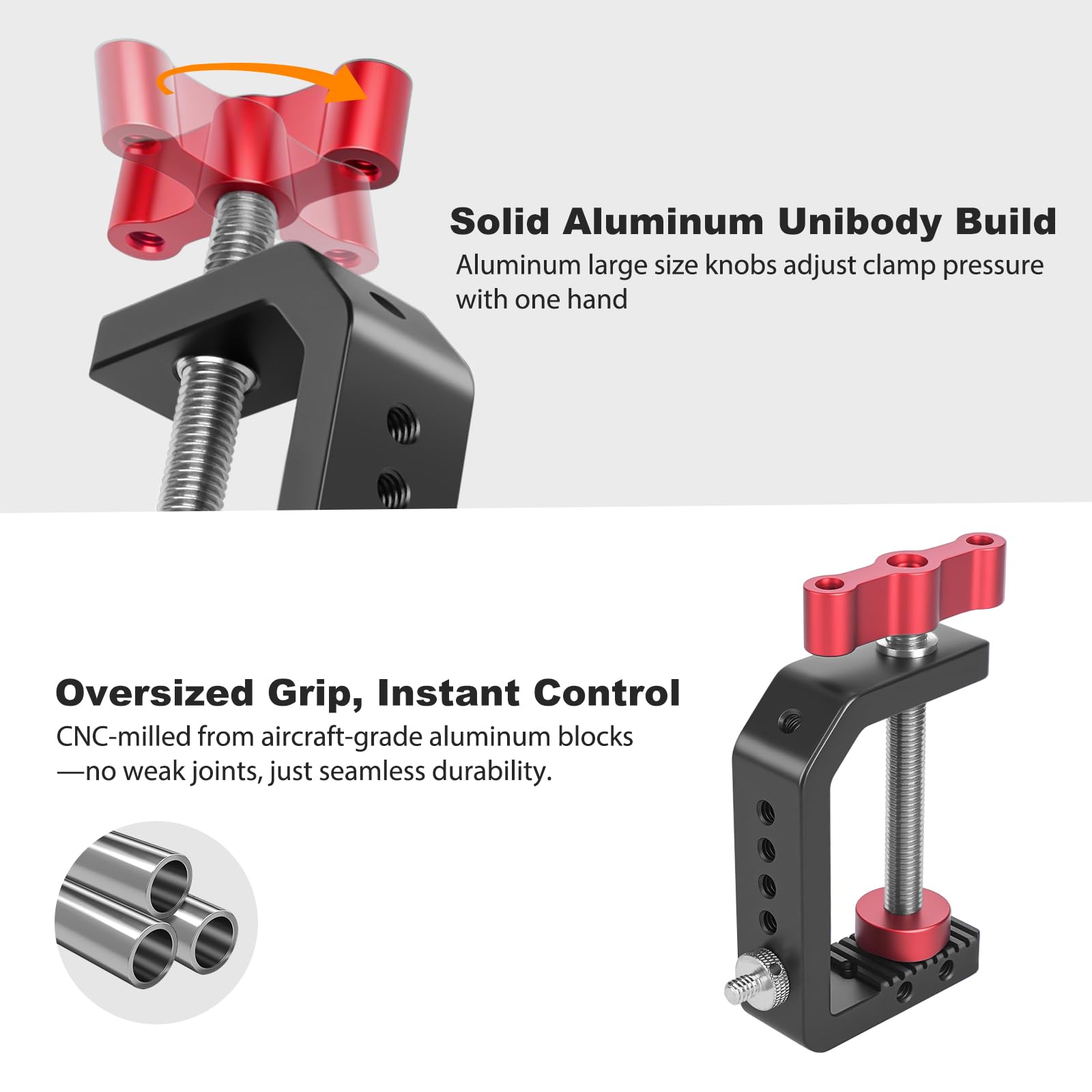 Mechrig C Clamp Desk Camera Mount, Aluminum Table C-Clamp With 1/4" 3/8" Thread, Desktop Dslr Mount For Photo Studio Video Camera, Light Stand, Desk, Rods, Shelves, Bike, Max Clamp 2.36" (6)