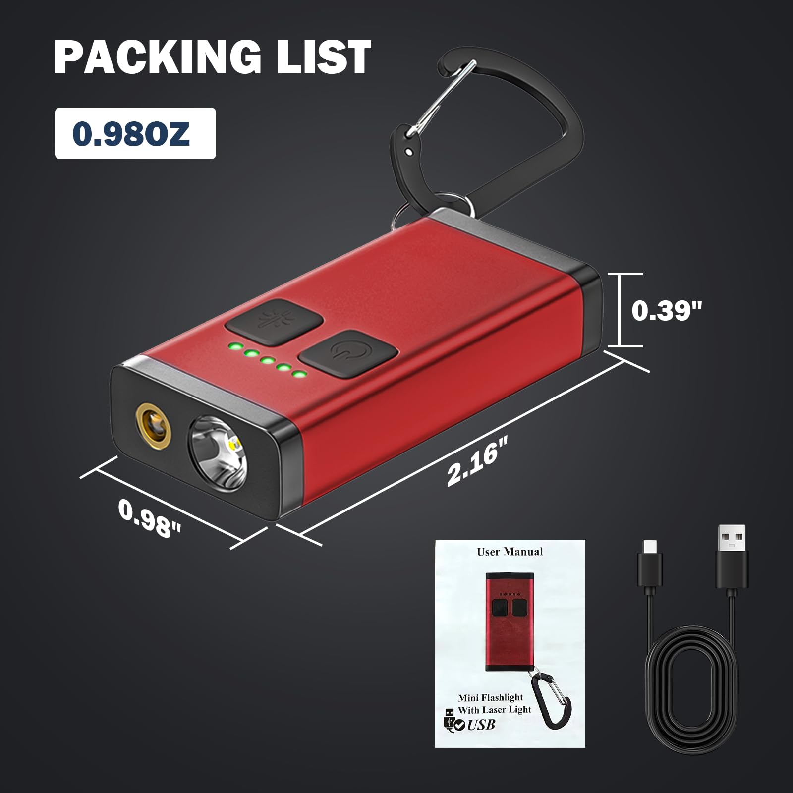 Weneasker Keychain Flashlight, Dual Mode, Dual Switch, Tpye-C Charging, Compact Pocket Flashlight, Edc Flashlight Suitable For Emergency, Cat Play (Red)
