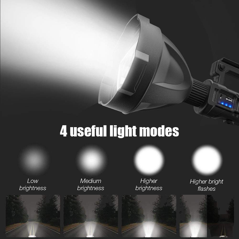 Hunting Friends Super Bright Rechargeable Spotlight, Handheld Utility Flashlight 4 Modes High Power Portable Waterproof Led Searchlight Usb Output P50 Camping Torch For Outdoor (P50-Medium Size)