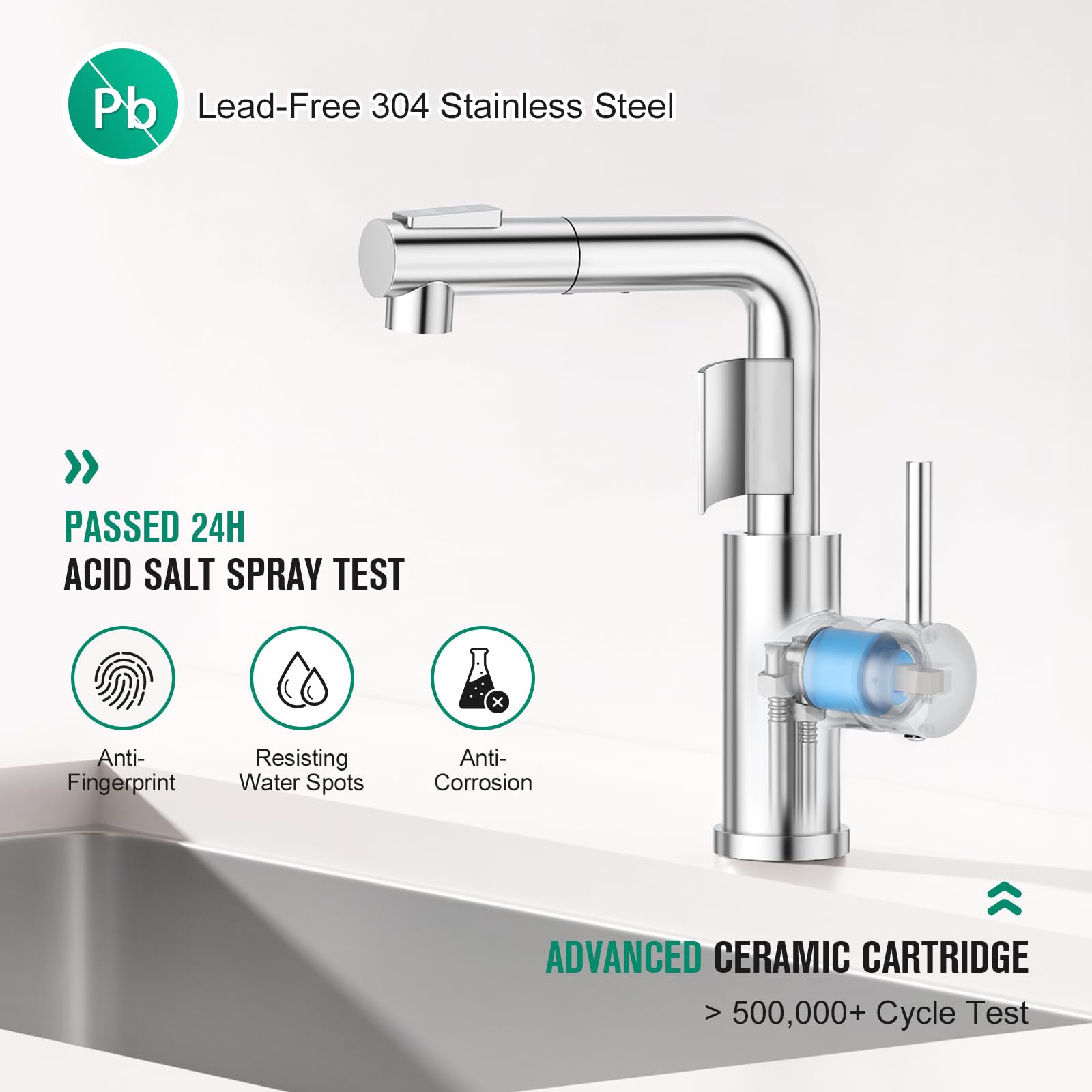 Crea Kitchen Faucets With Sprayer - Pull Out Bathroom Faucet - Single Hole/Handle Bar Sink Faucets For Mini Pre Sink Rv Outdoor Laundry Room - Chrome Stainless Steel